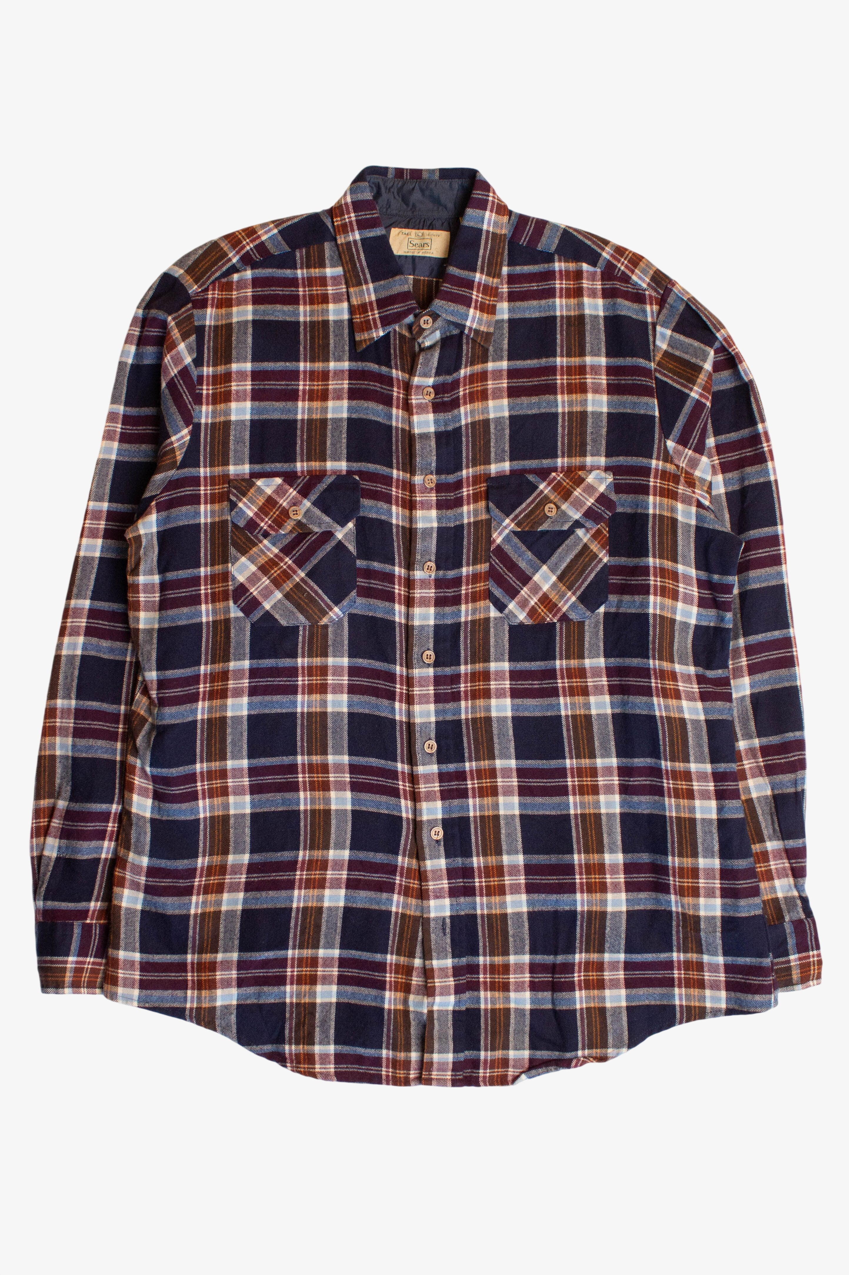 Vintage Sears Navy & Maroon Flannel Shirt (1980s)