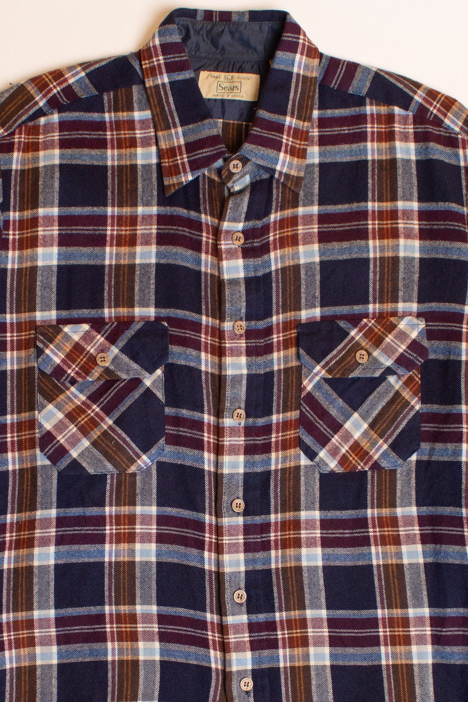 Vintage Sears Navy & Maroon Flannel Shirt (1980s)