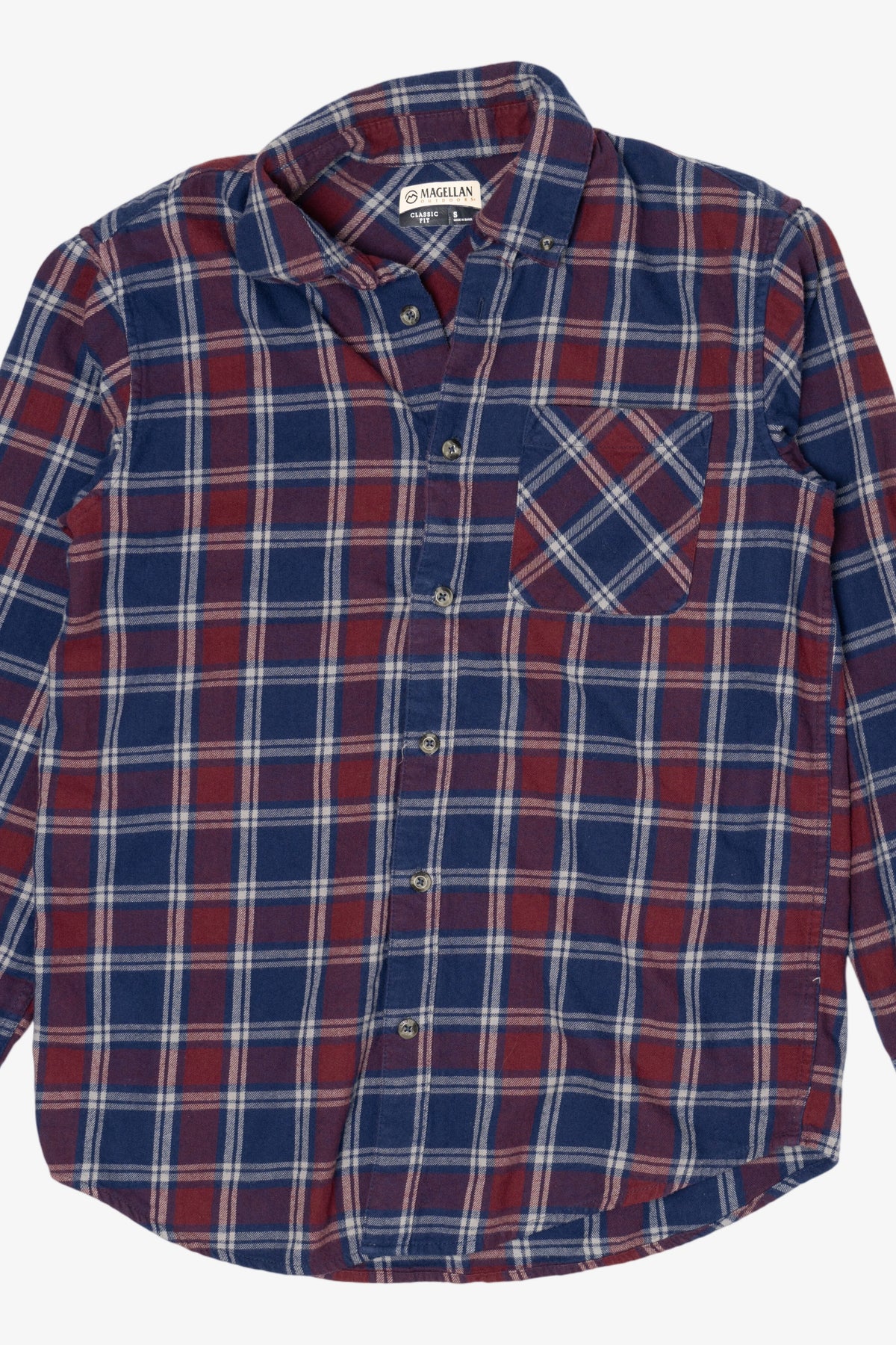Burgundy And Navy Blue Magellan Outdoors Flannel Shirt (2020s)