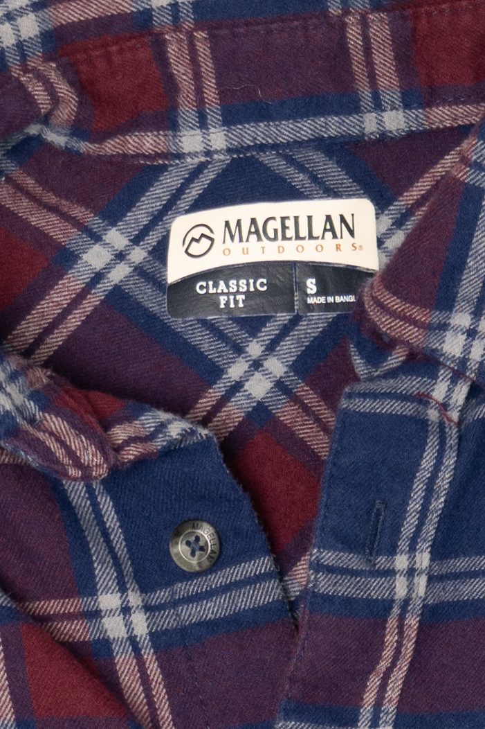Burgundy And Navy Blue Magellan Outdoors Flannel Shirt (2020s)