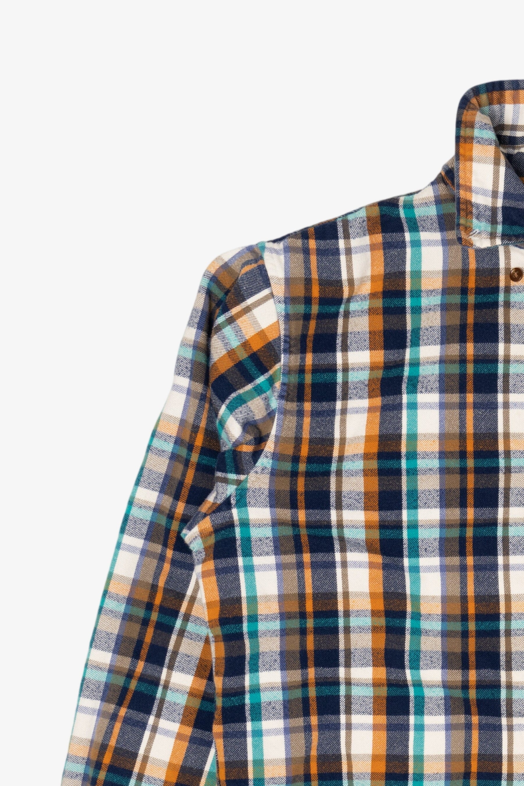 Navy Blue And Orange Lands' End Flannel Shirt