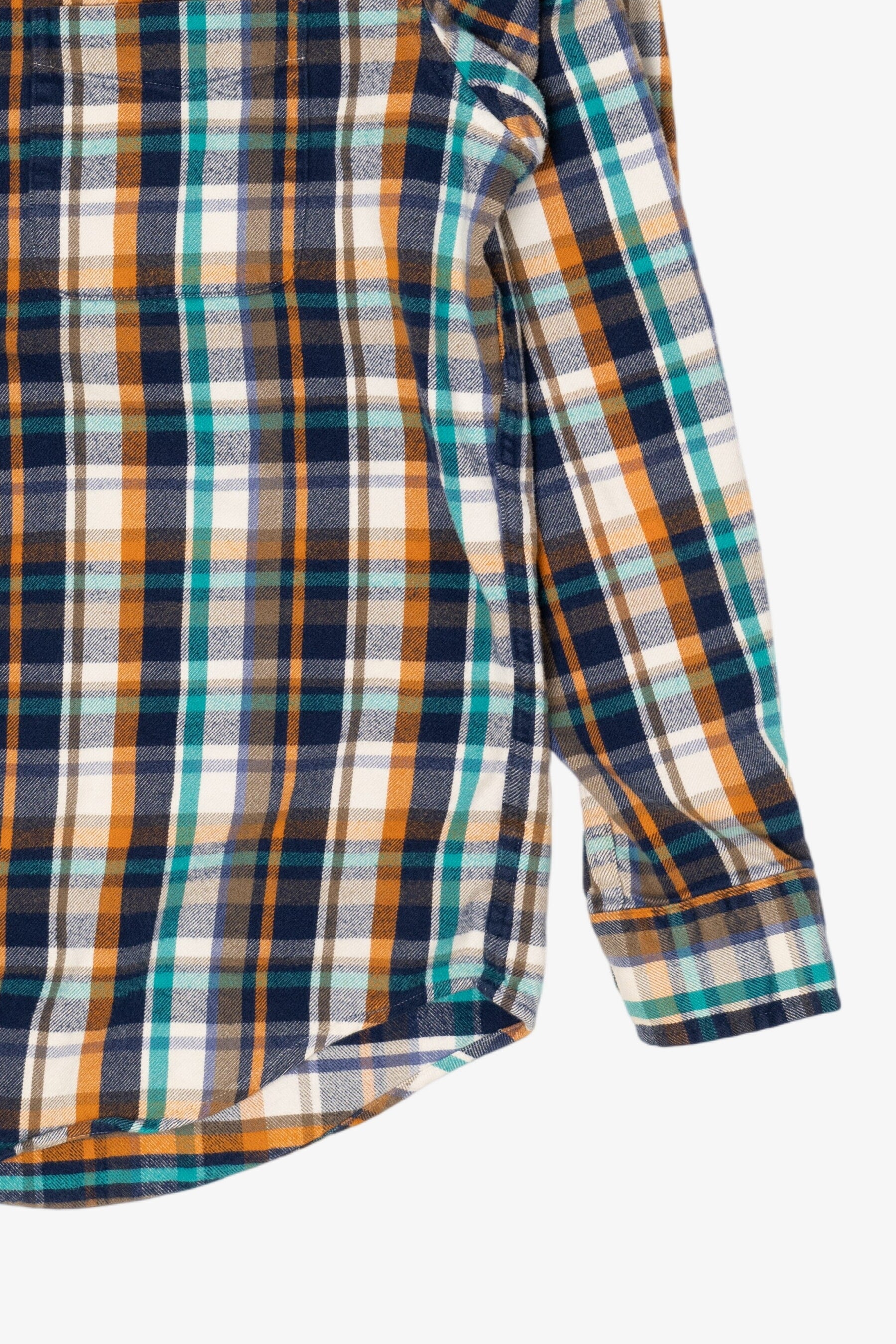 Navy Blue And Orange Lands' End Flannel Shirt