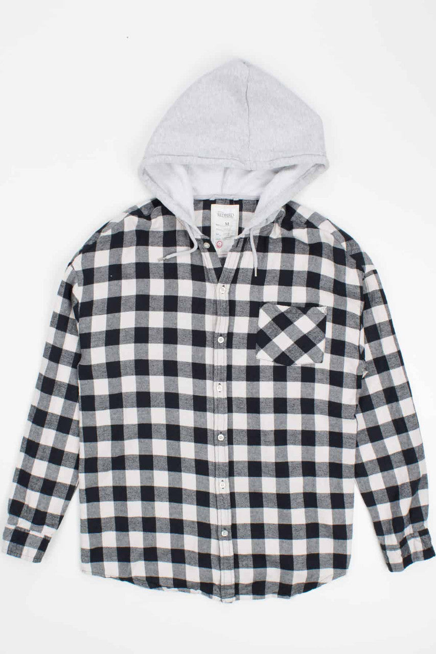 Hoodie Black & White Checkered Flannel