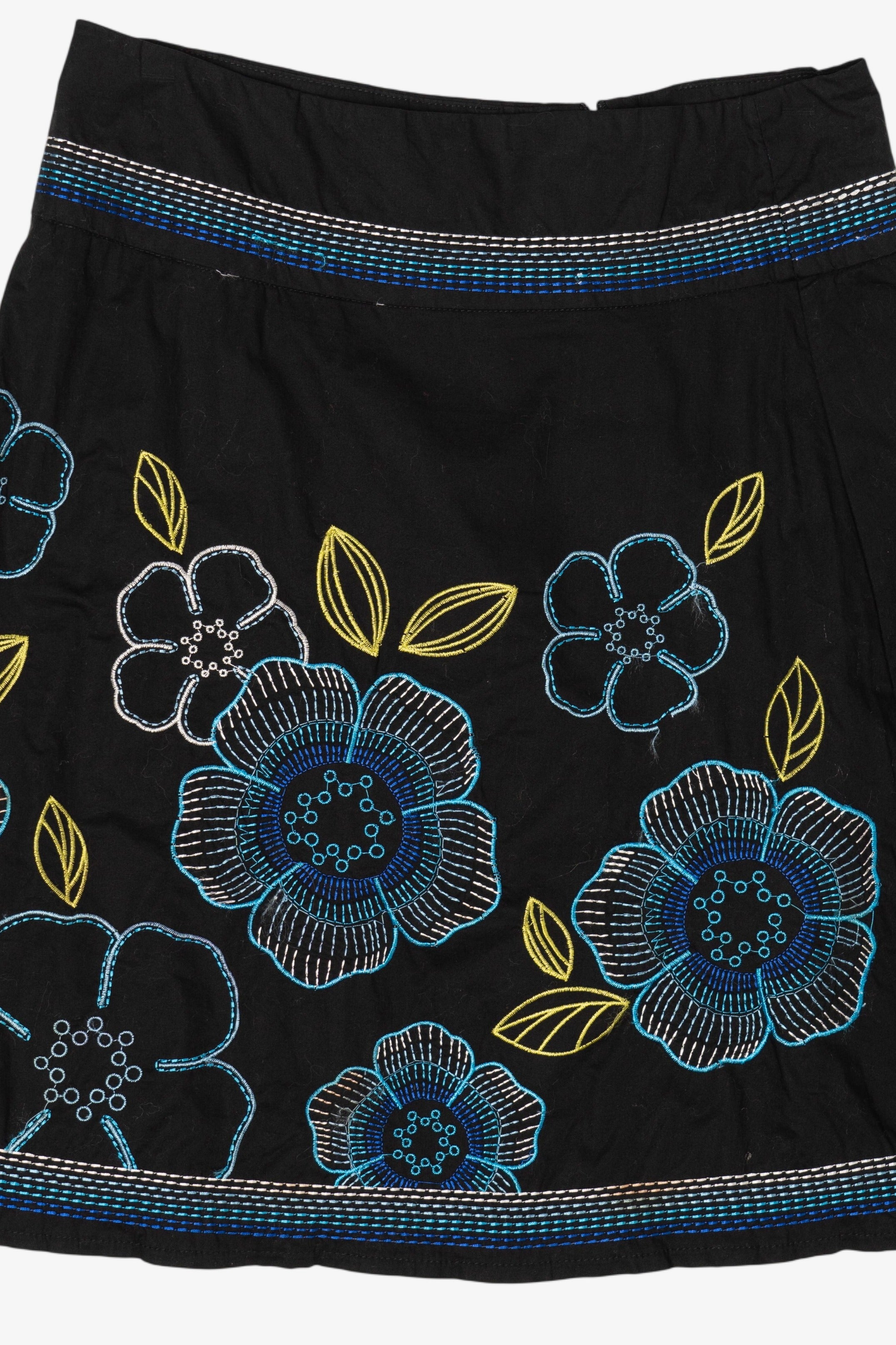 Vintage Black Embroidered Floral Soulmates Mini Skirt (1990s)