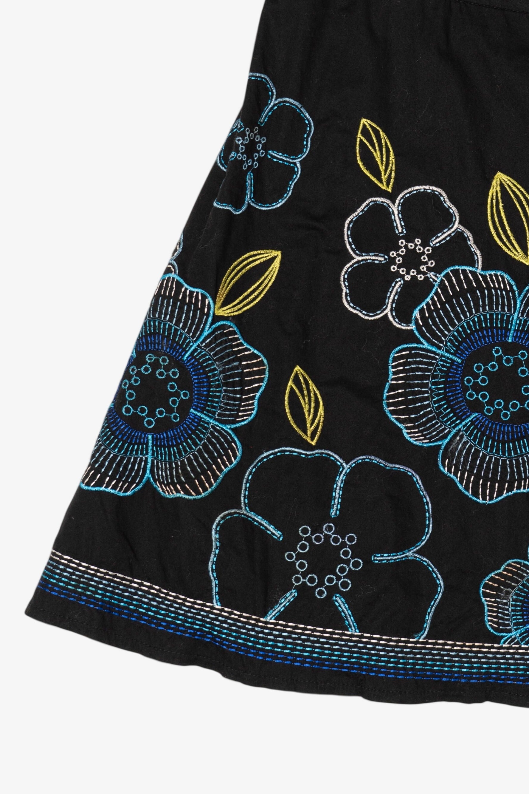 Vintage Black Embroidered Floral Soulmates Mini Skirt (1990s)