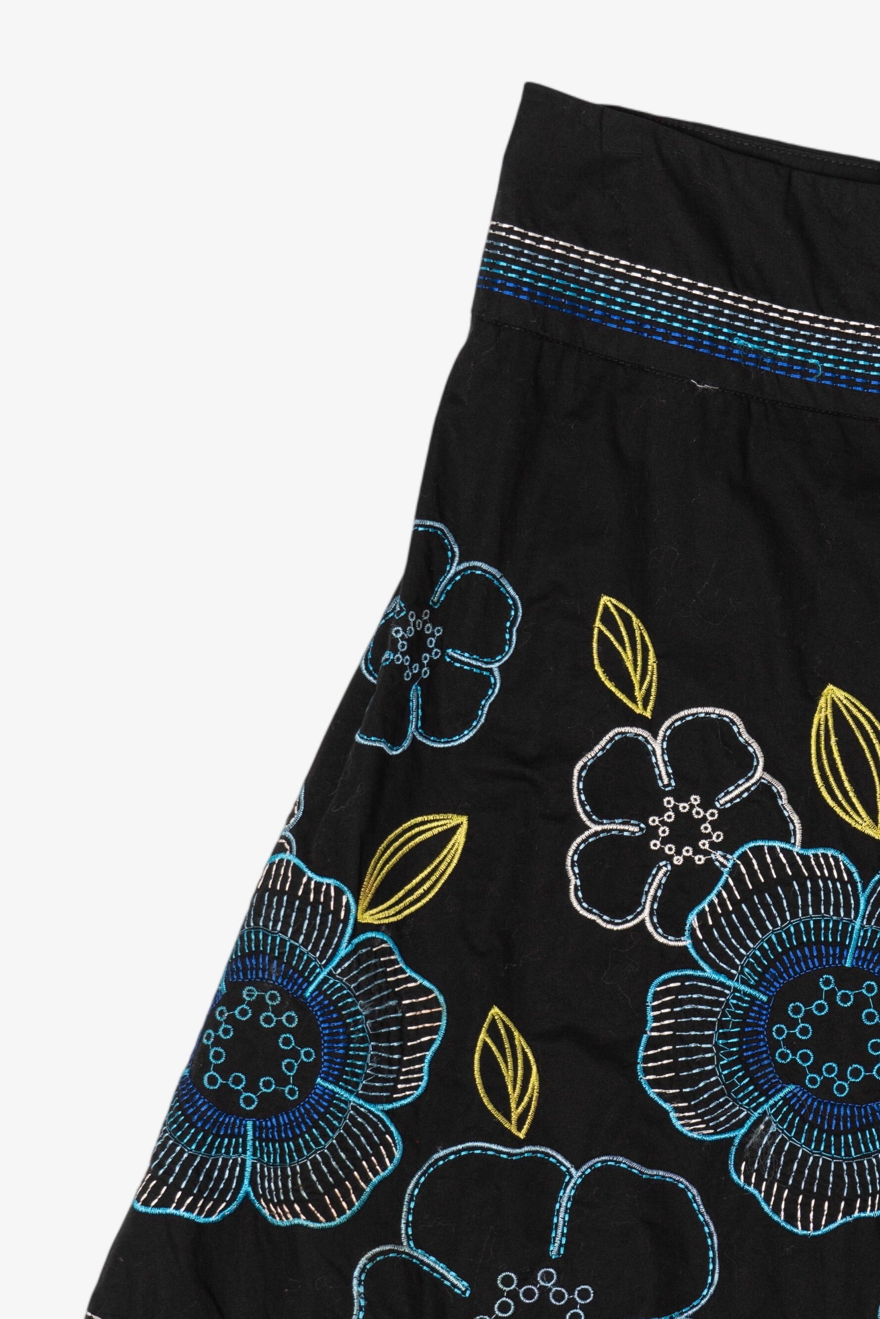 Vintage Black Embroidered Floral Soulmates Mini Skirt (1990s)