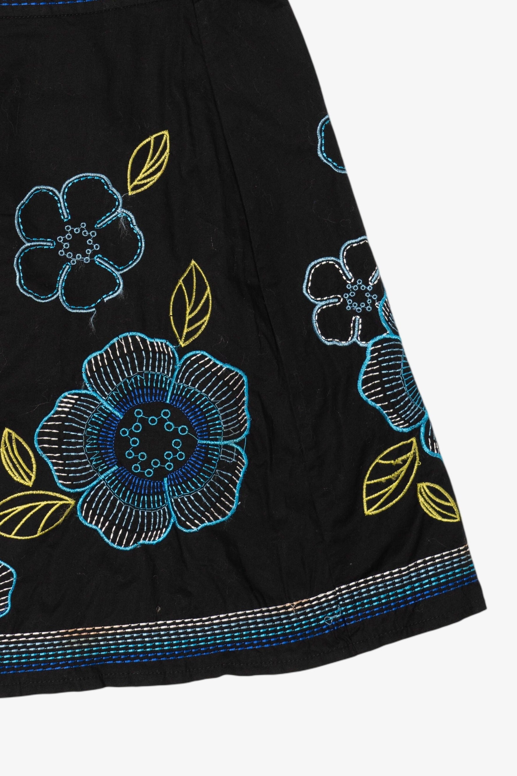 Vintage Black Embroidered Floral Soulmates Mini Skirt (1990s)