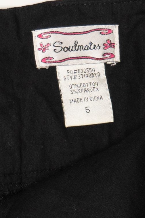 Vintage Black Embroidered Floral Soulmates Mini Skirt (1990s)