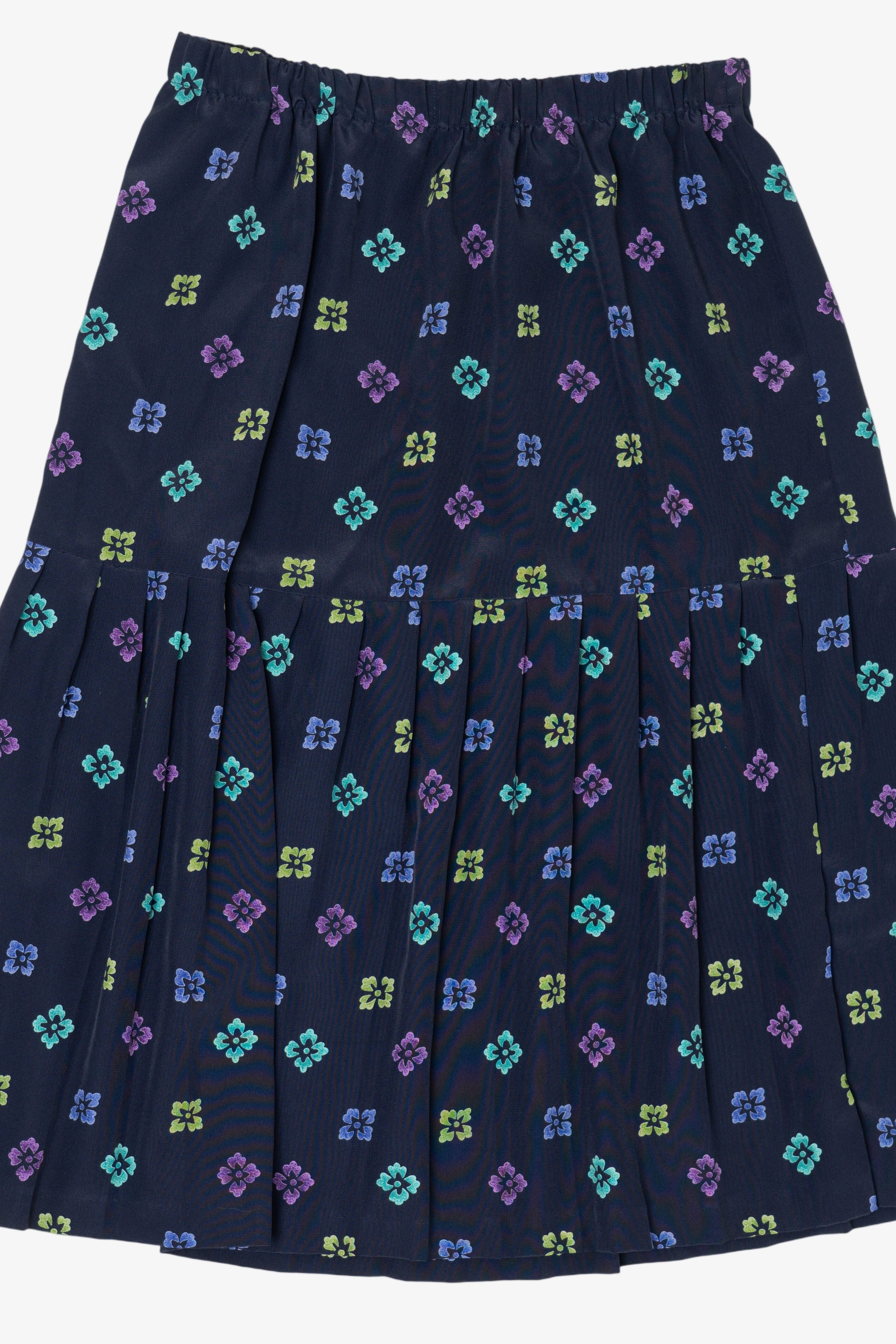 Vintage Navy Blue Floral Leslie Fay Pleated Skirt (1990s)