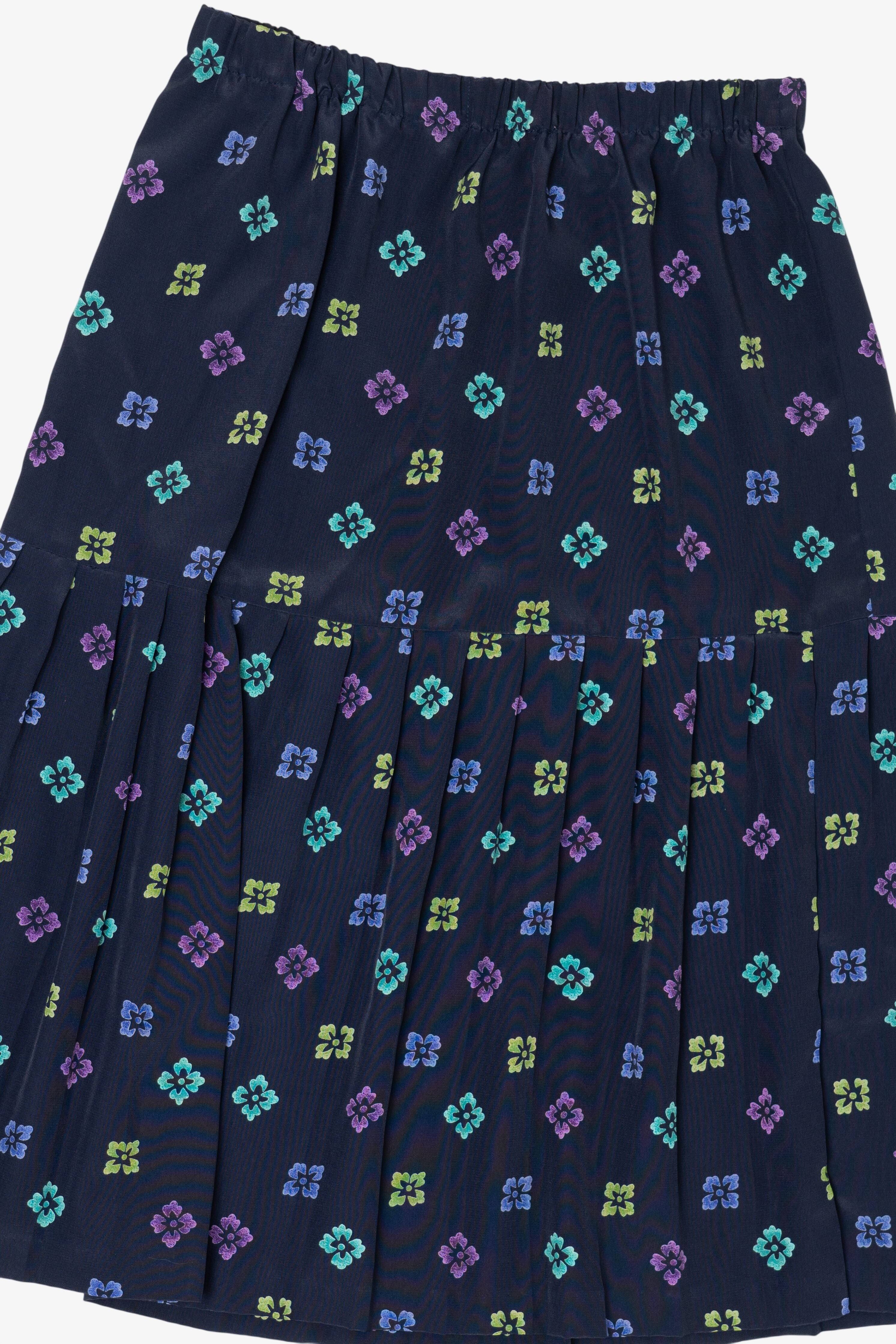 Vintage Navy Blue Floral Leslie Fay Pleated Skirt (1990s)