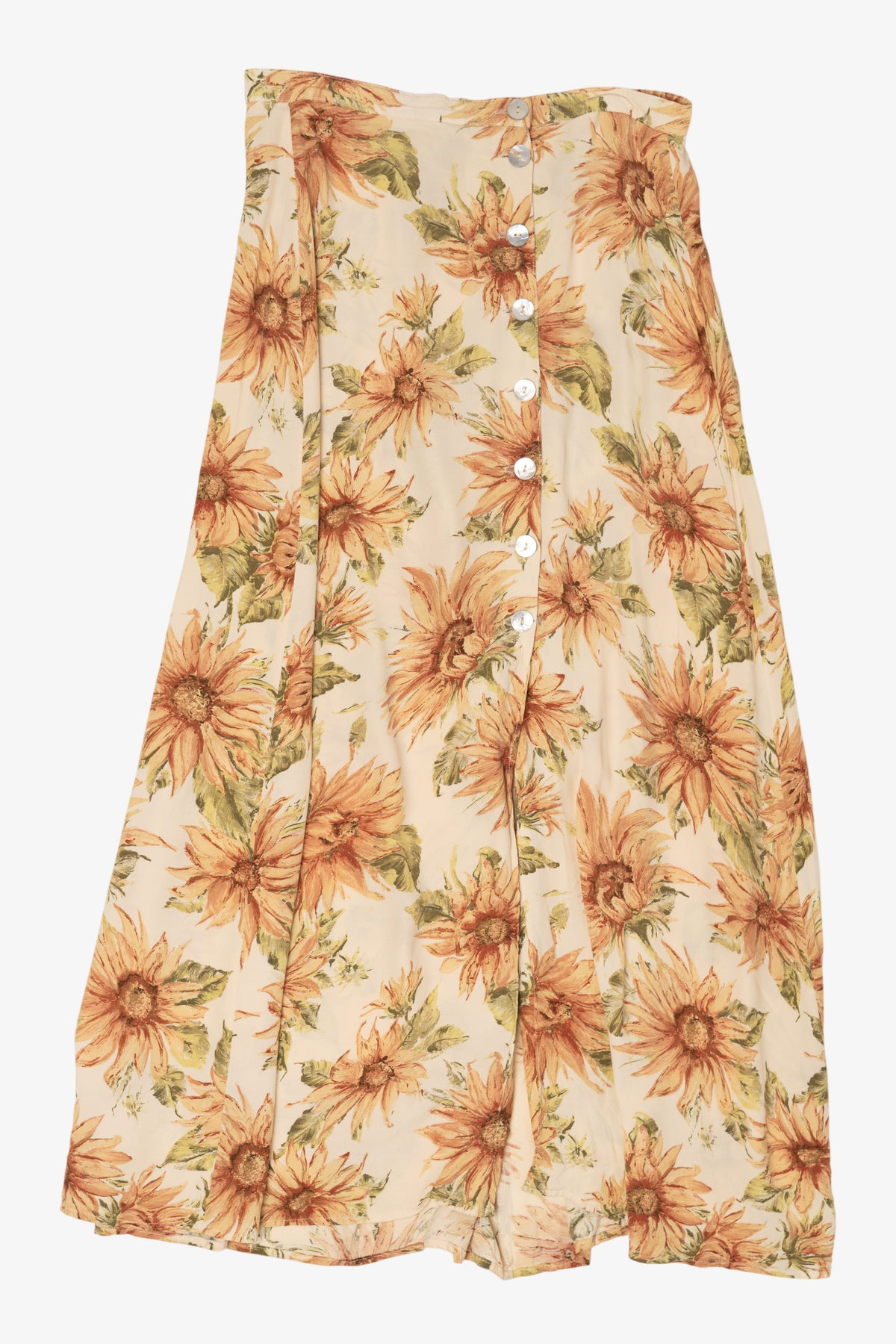 Vintage Beige Floral Kelly Stryker Maxi Skirt (1990s)