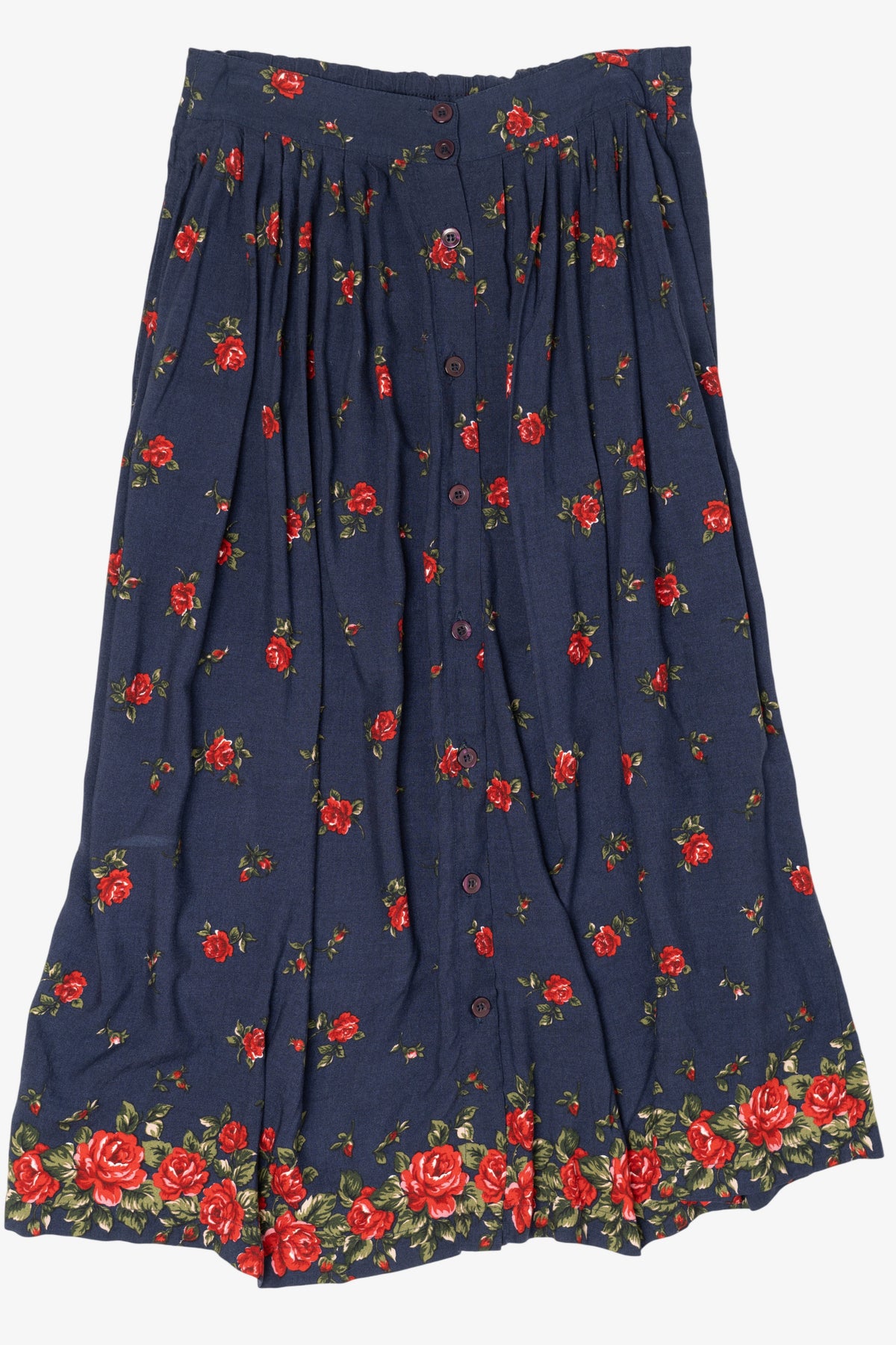 Vintage Navy Blue Floral Capacity Maxi Skirt (1990s)