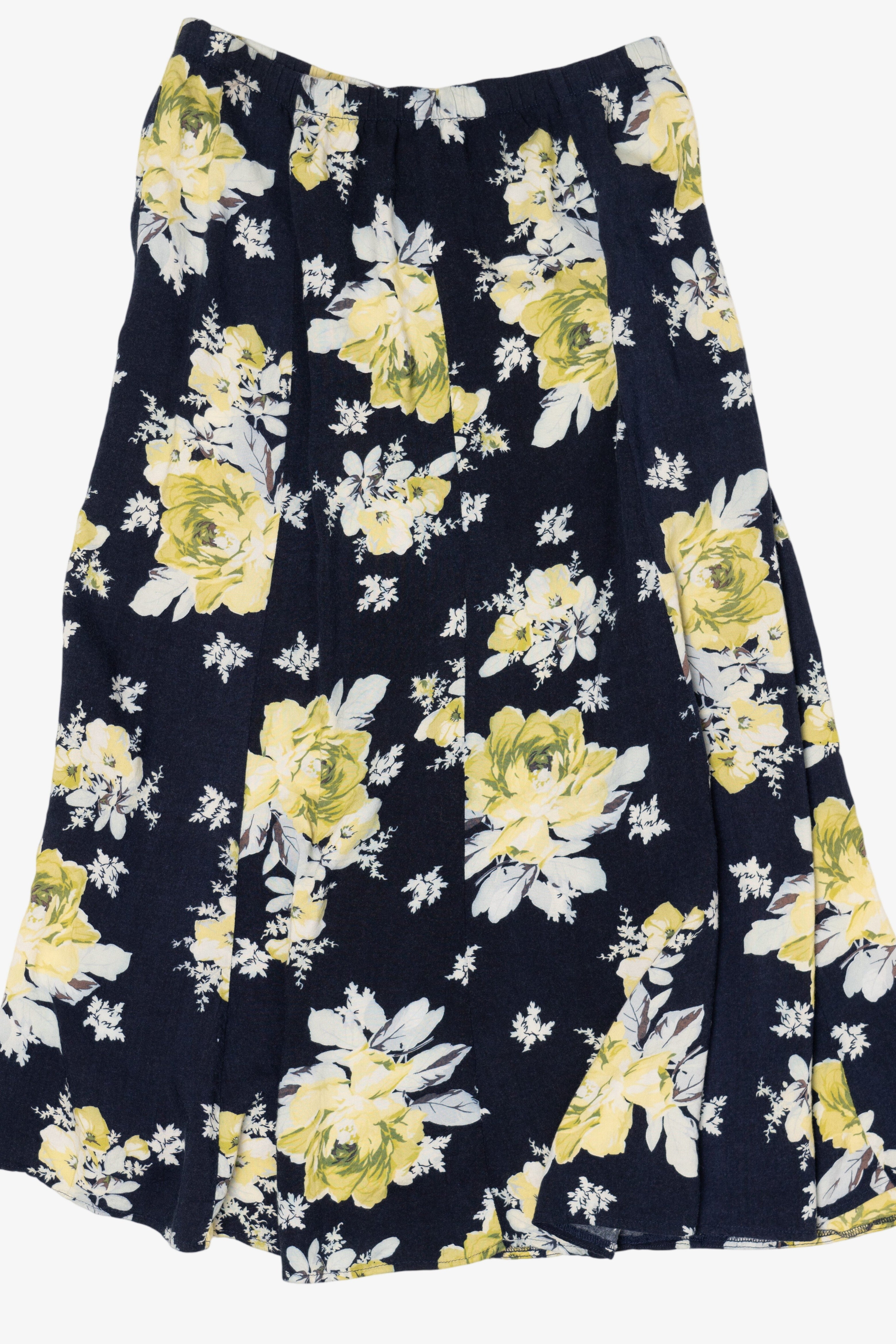 Vintage Navy Blue Denim & Co Floral Skirt (1990s)