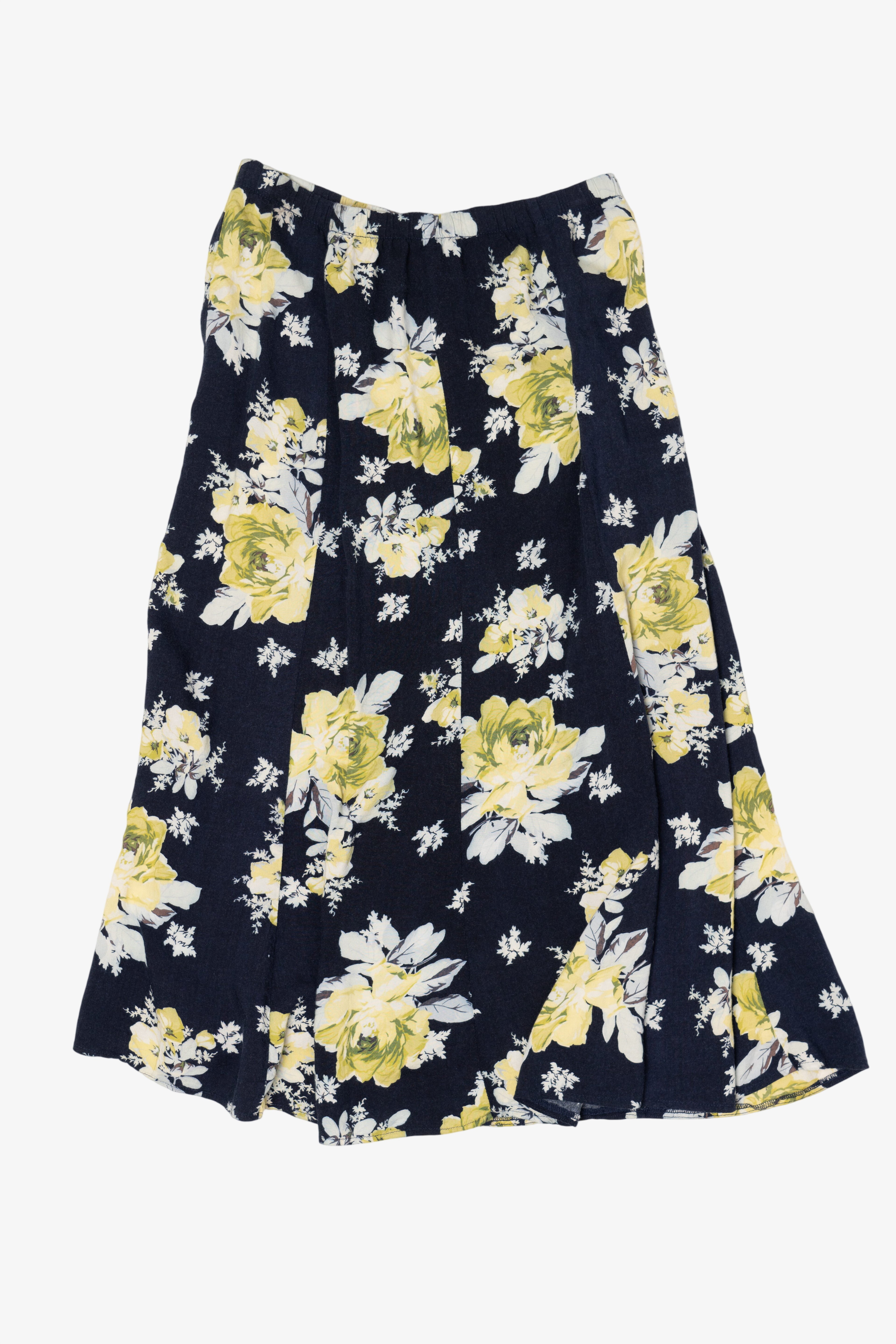 Vintage Navy Blue Denim & Co Floral Skirt (1990s)