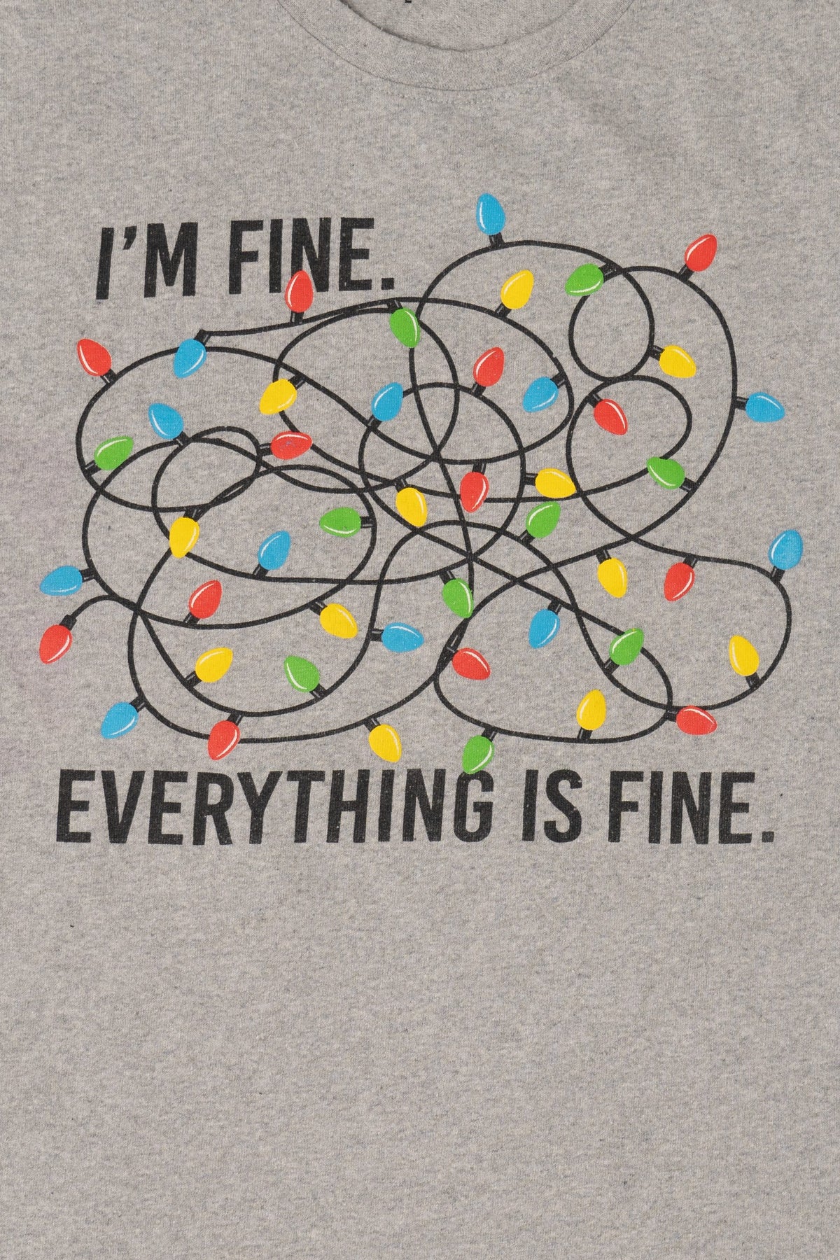 Light Gray "I'm Fine... Everything Is Fine" Funny Christmas Lights T-Shirt