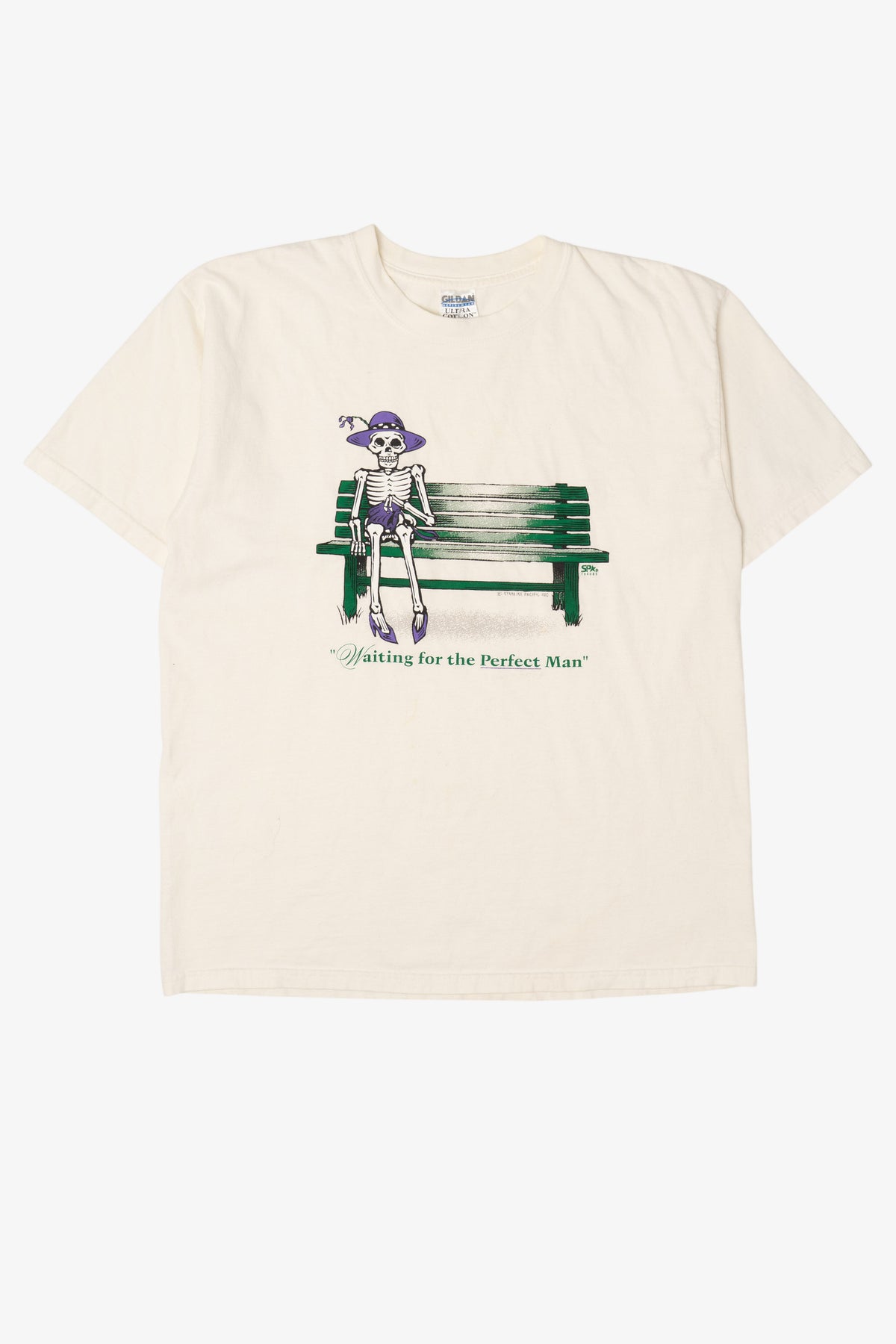 Vintage "Waiting For The Perfect Man" Skeleton Funny T-Shirt (2000s)