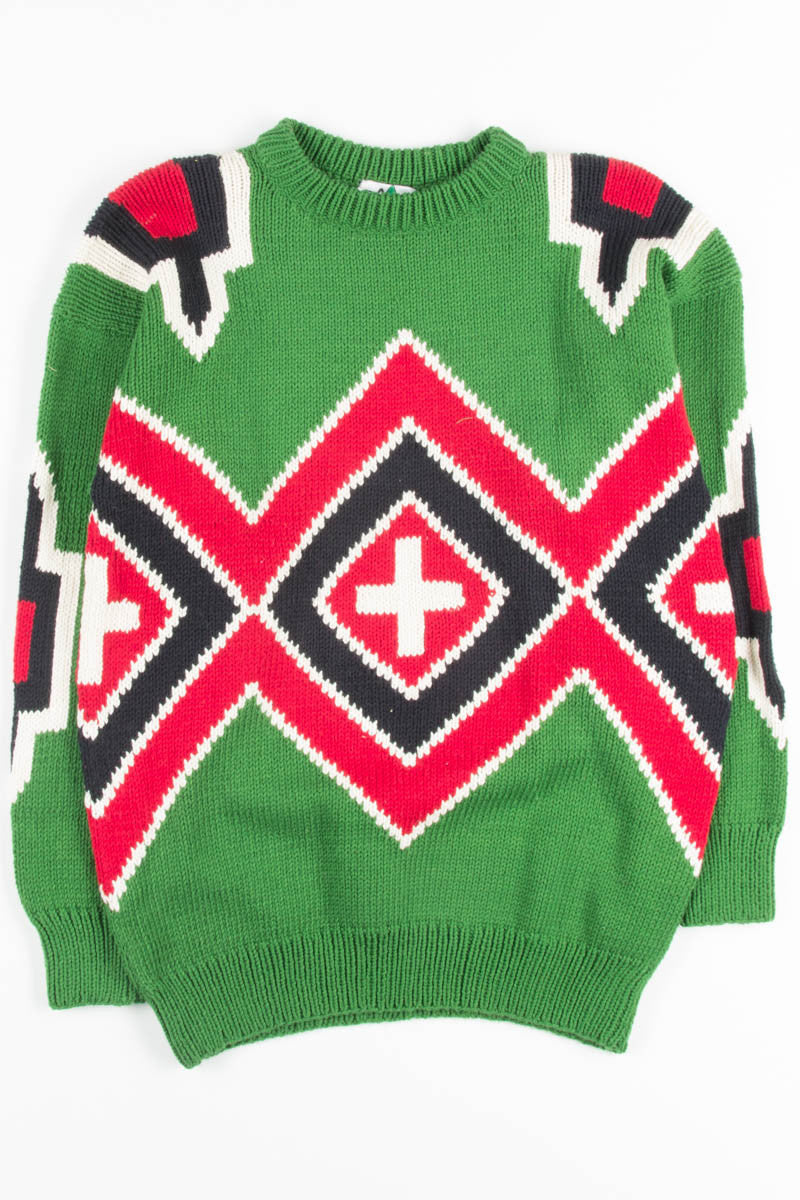 Vintage Green Geometric Sweater