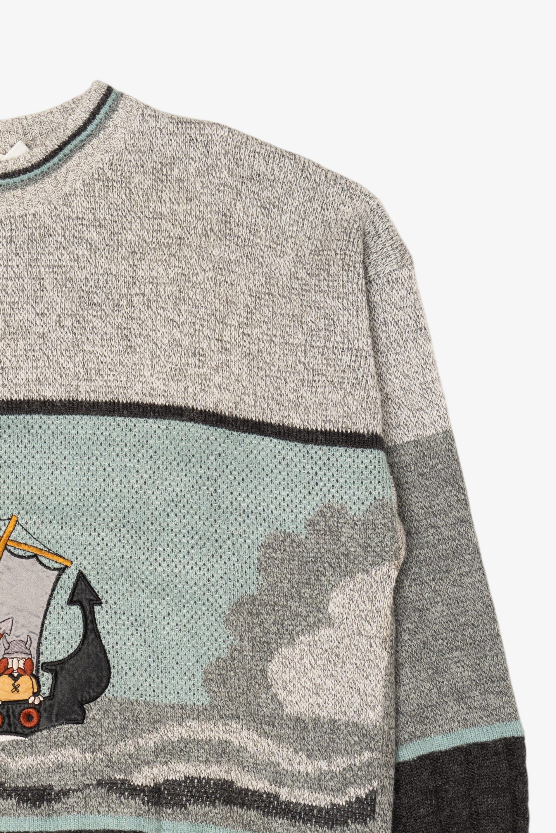 Vintage Light Gray Vikings Sailing The Sea Sweater (1990s)