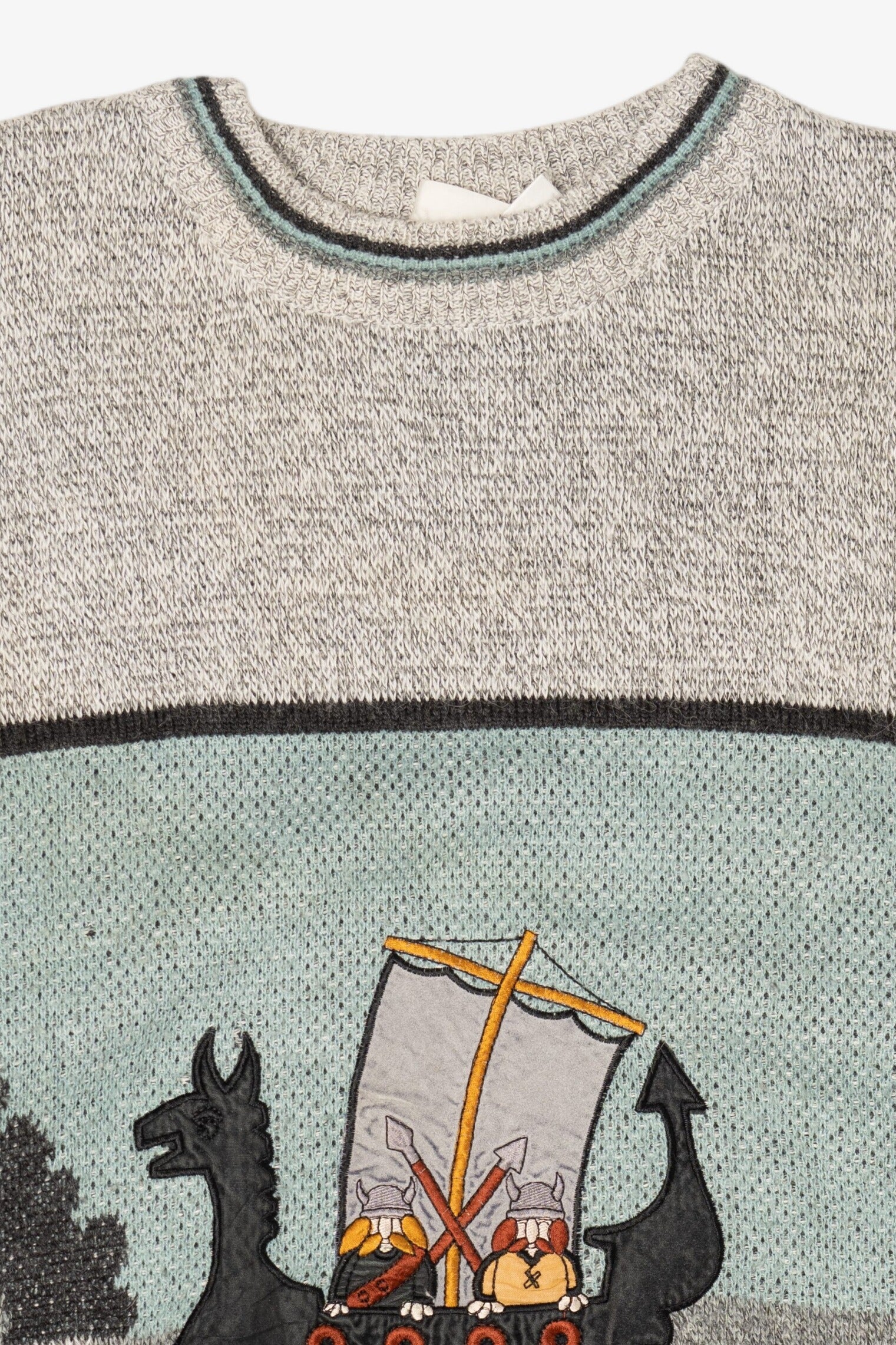 Vintage Light Gray Vikings Sailing The Sea Sweater (1990s)