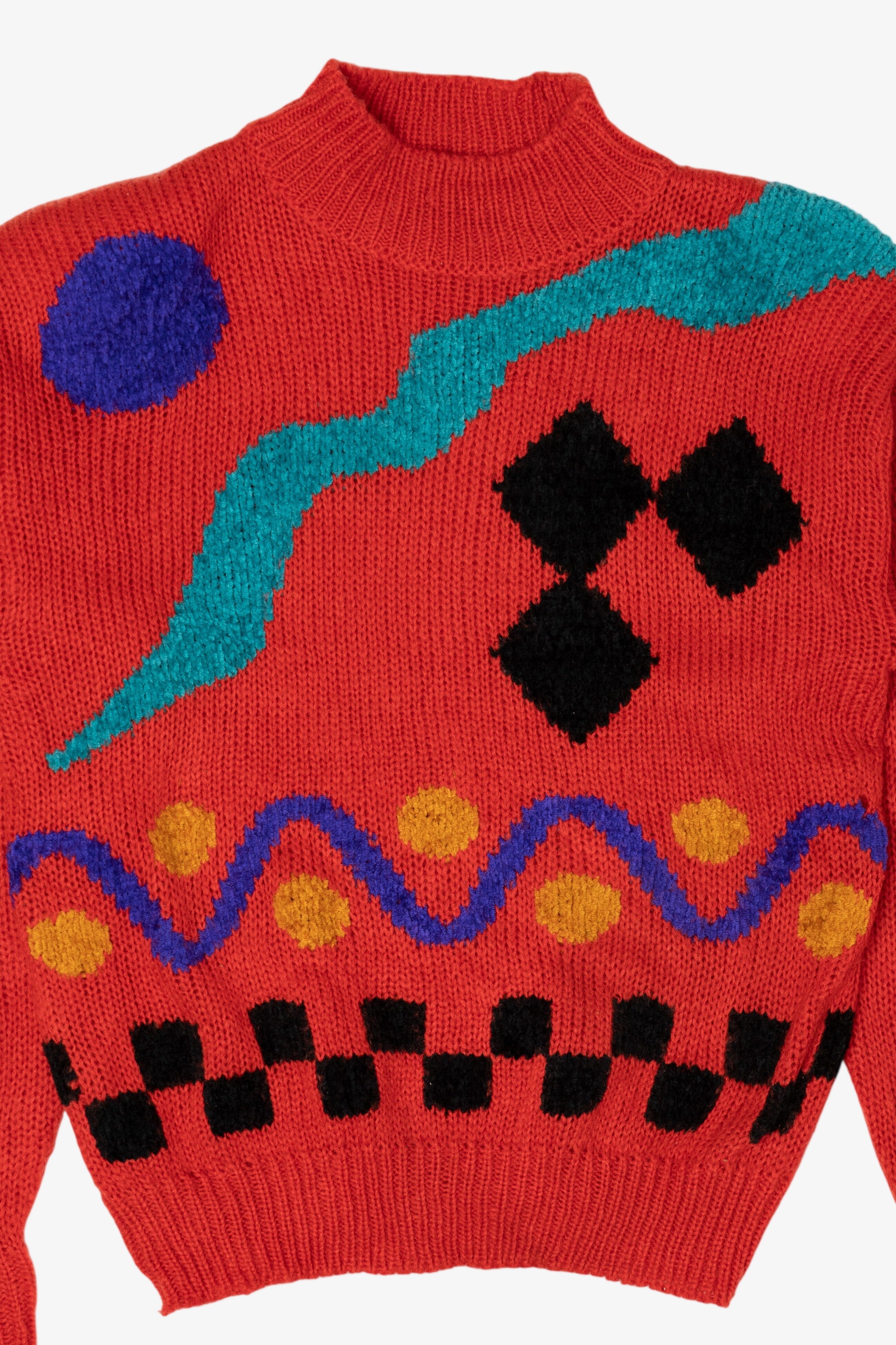Vintage Red Sheridan Square Abstract Graphic Sweater (1980s)