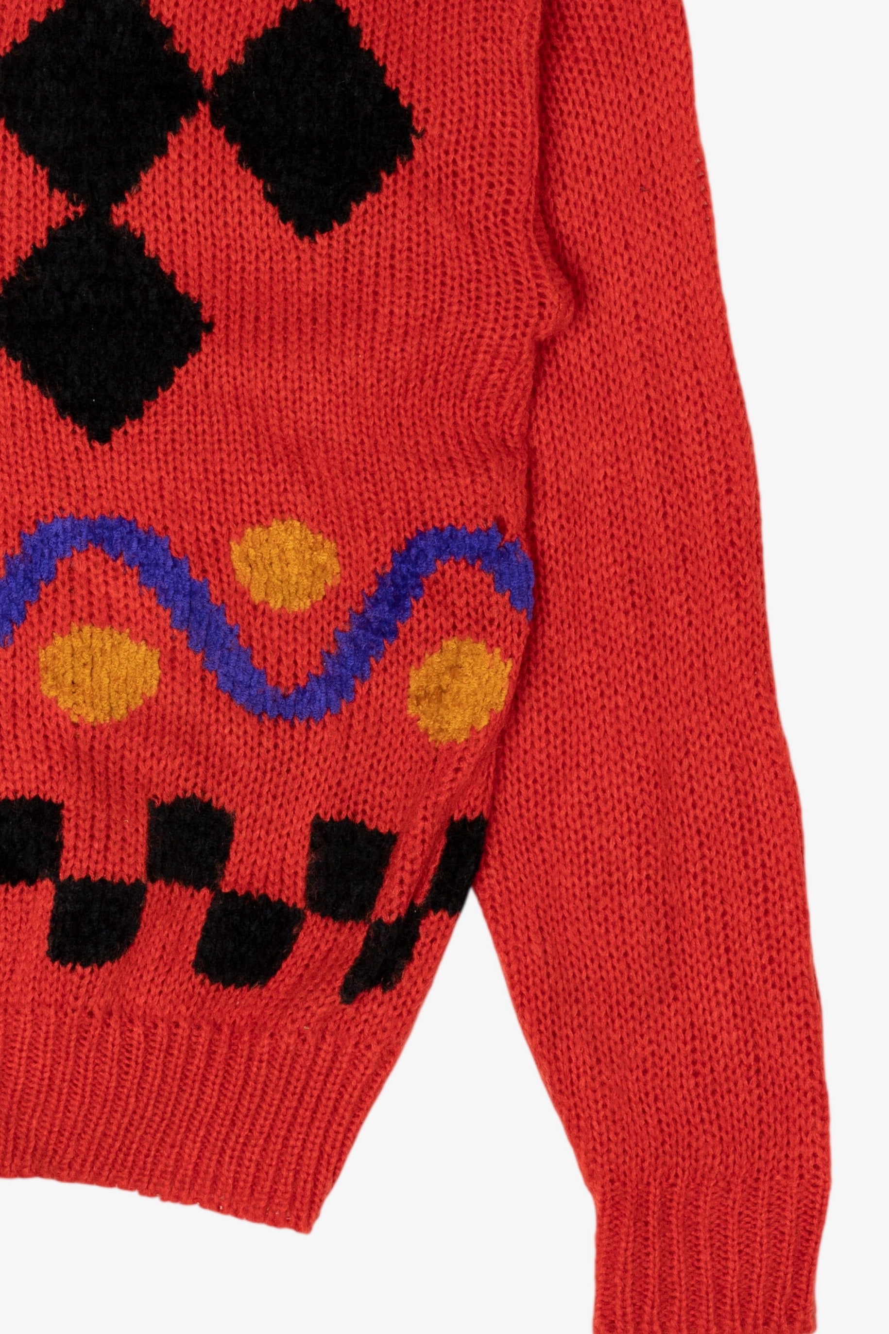 Vintage Red Sheridan Square Abstract Graphic Sweater (1980s)