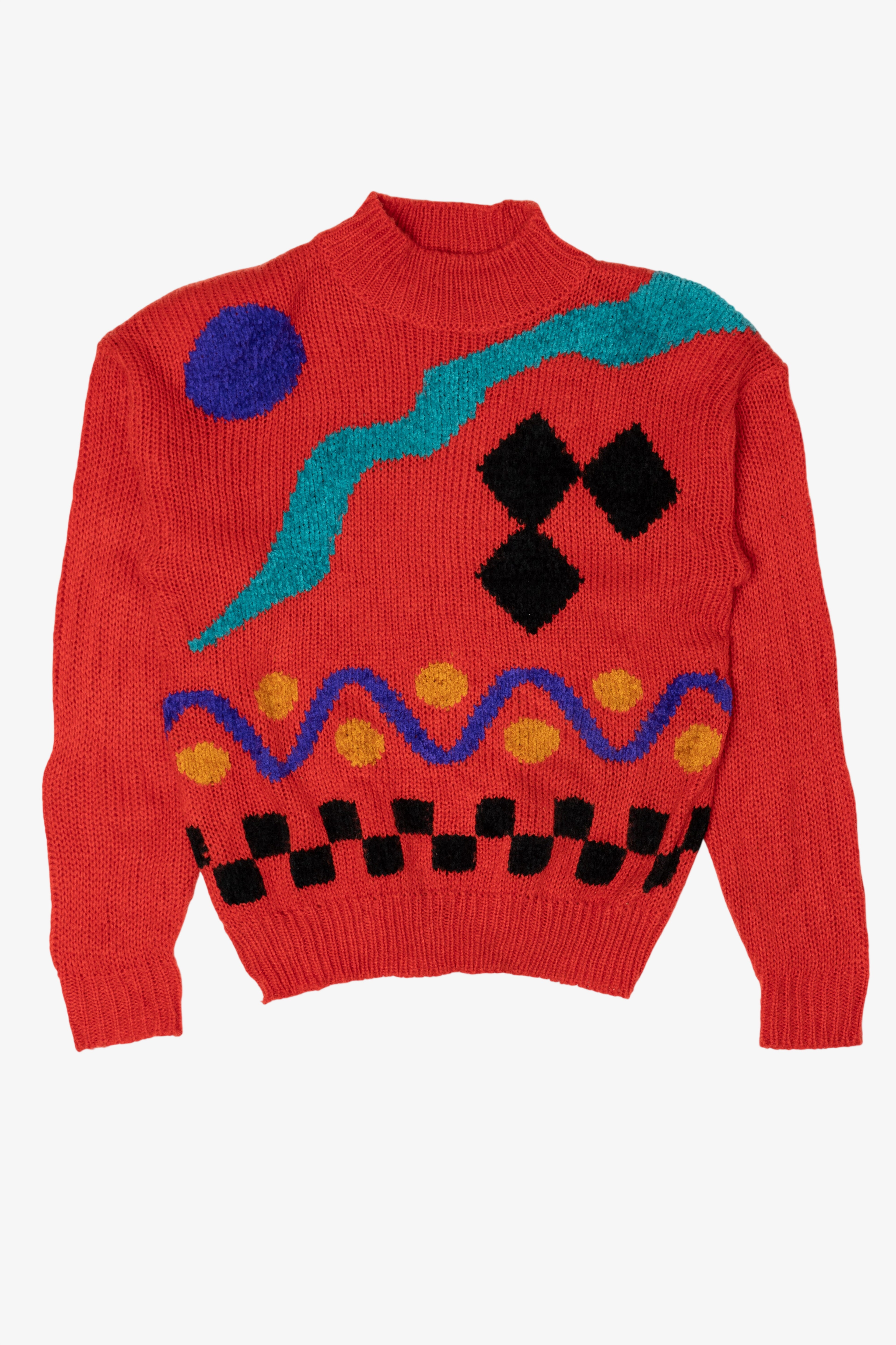 Vintage Red Sheridan Square Abstract Graphic Sweater (1980s)