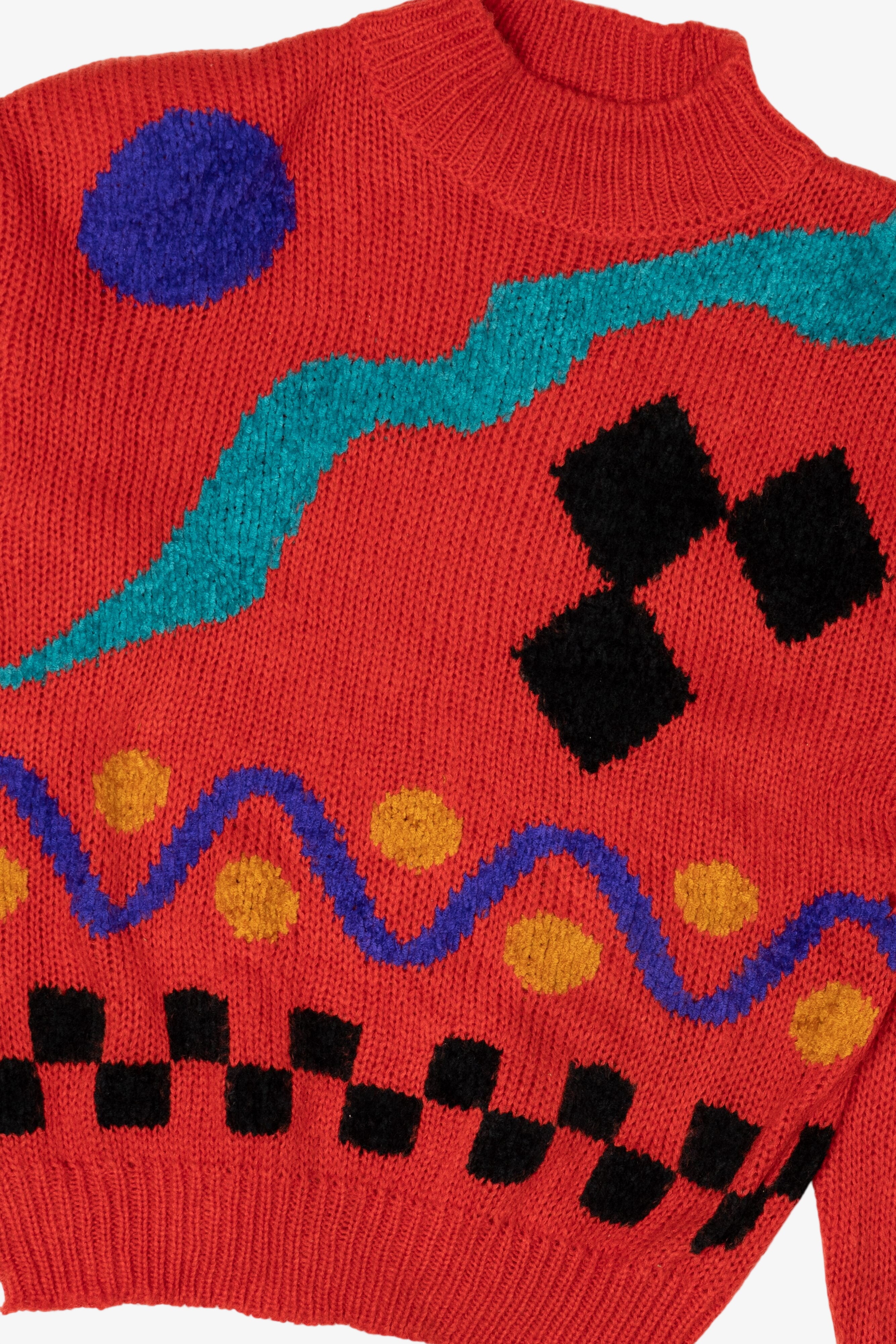Vintage Red Sheridan Square Abstract Graphic Sweater (1980s)