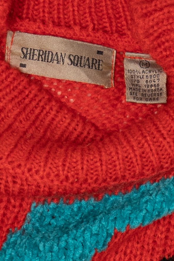 Vintage Red Sheridan Square Abstract Graphic Sweater (1980s)