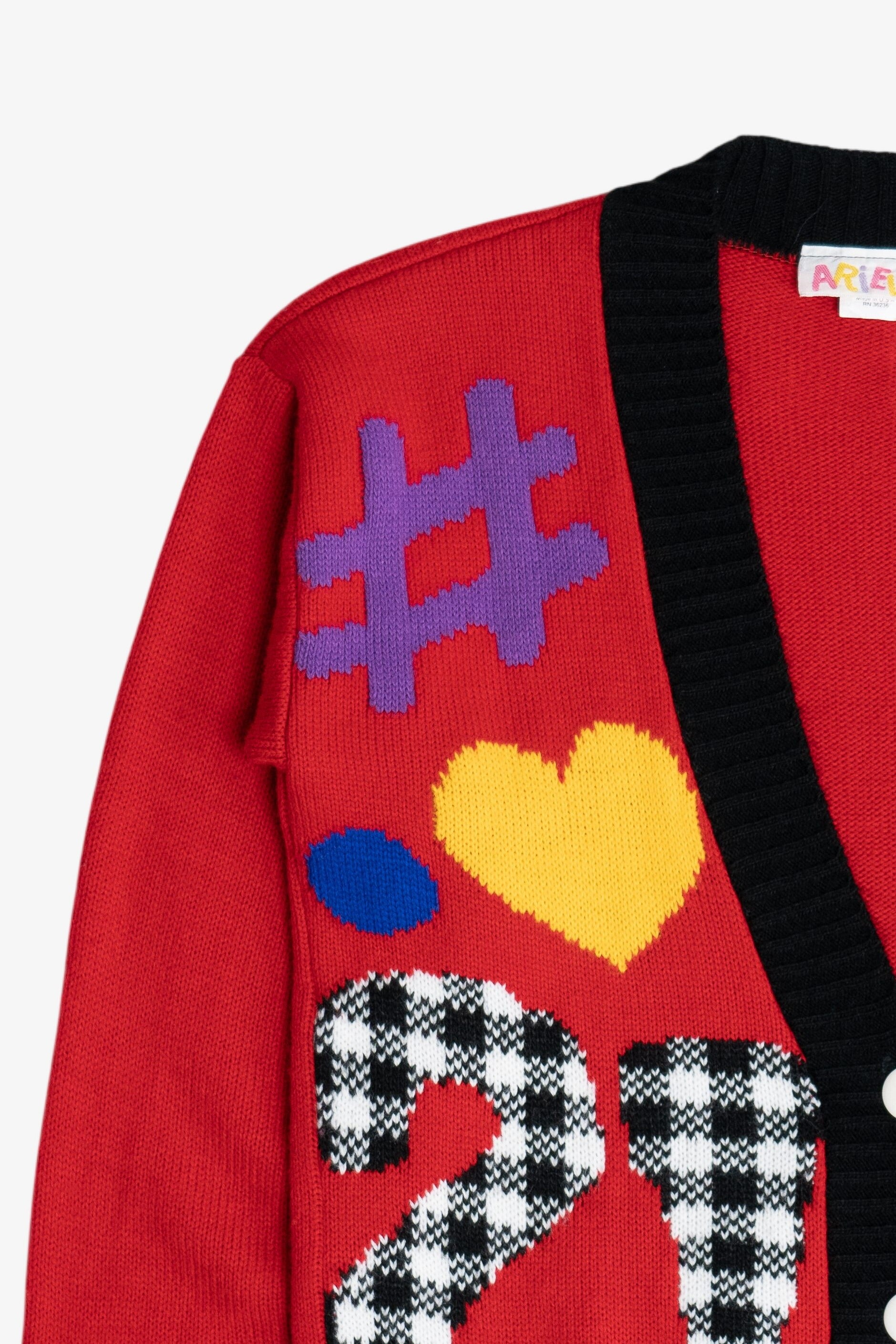 Vintage Hearts & Symbols 80s Cardigan Sweater (1980s)