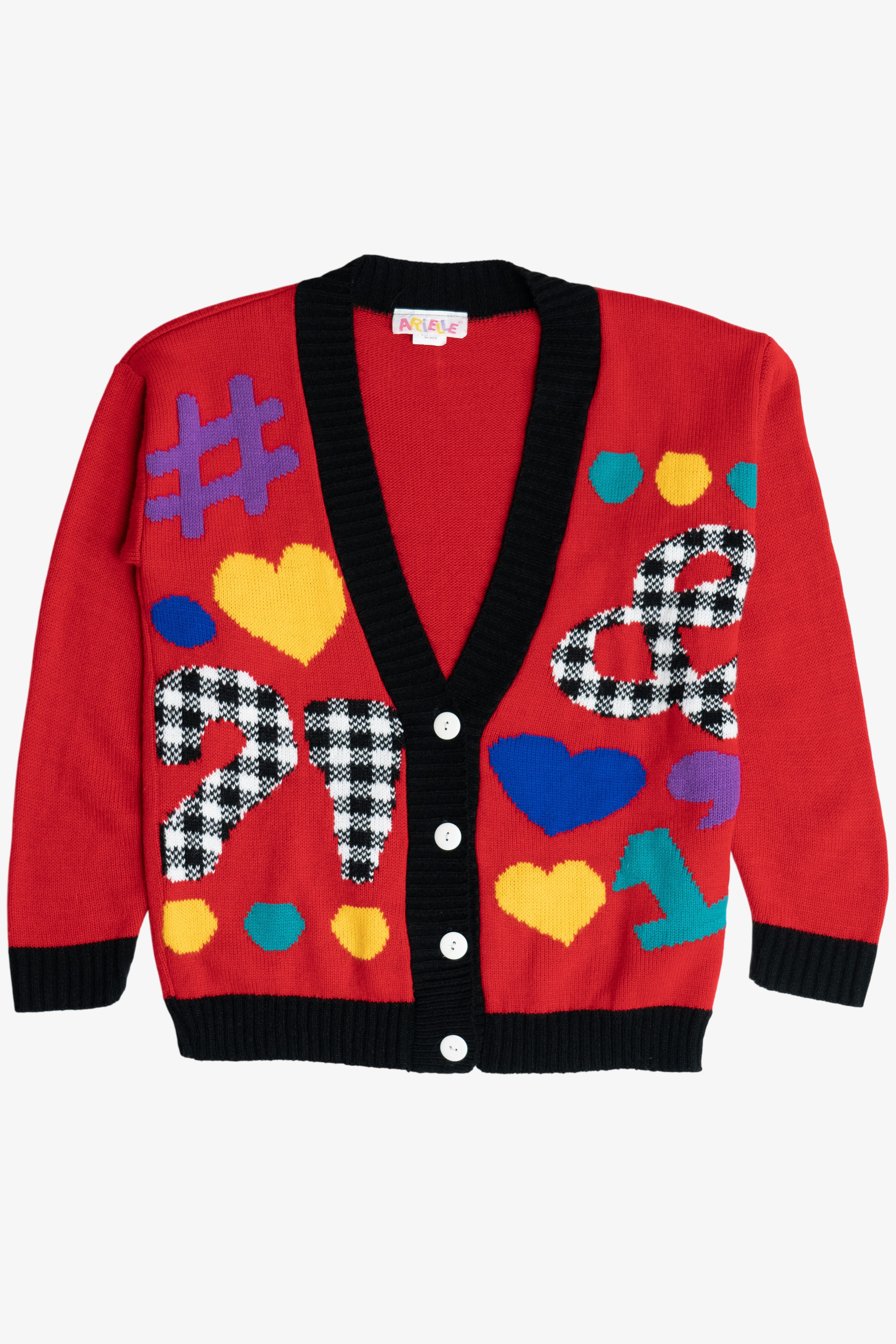 Vintage Hearts & Symbols 80s Cardigan Sweater (1980s)