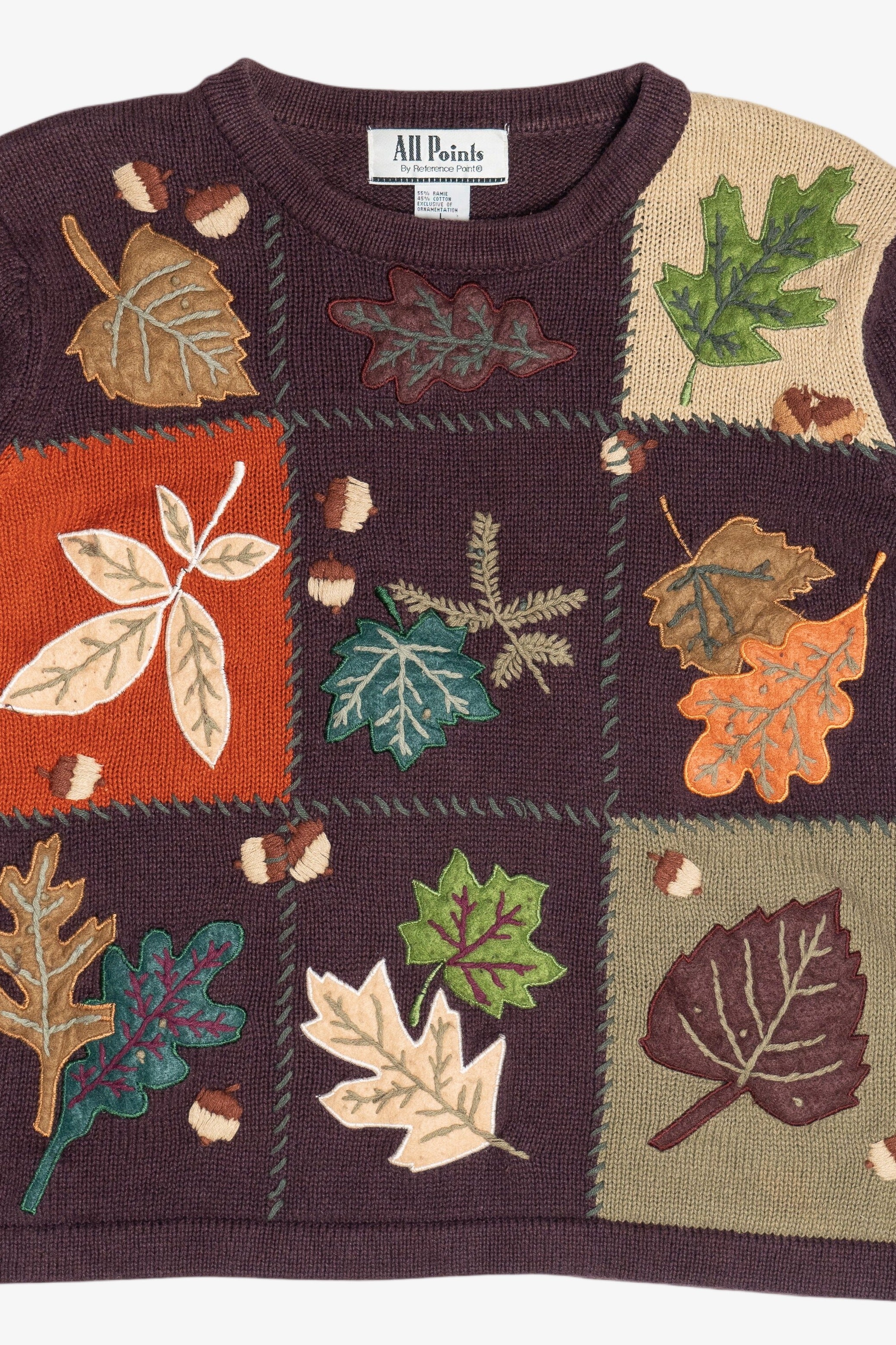 Vintage Burgundy Fall Leaves Autumn Harvest Sweater (1990s)