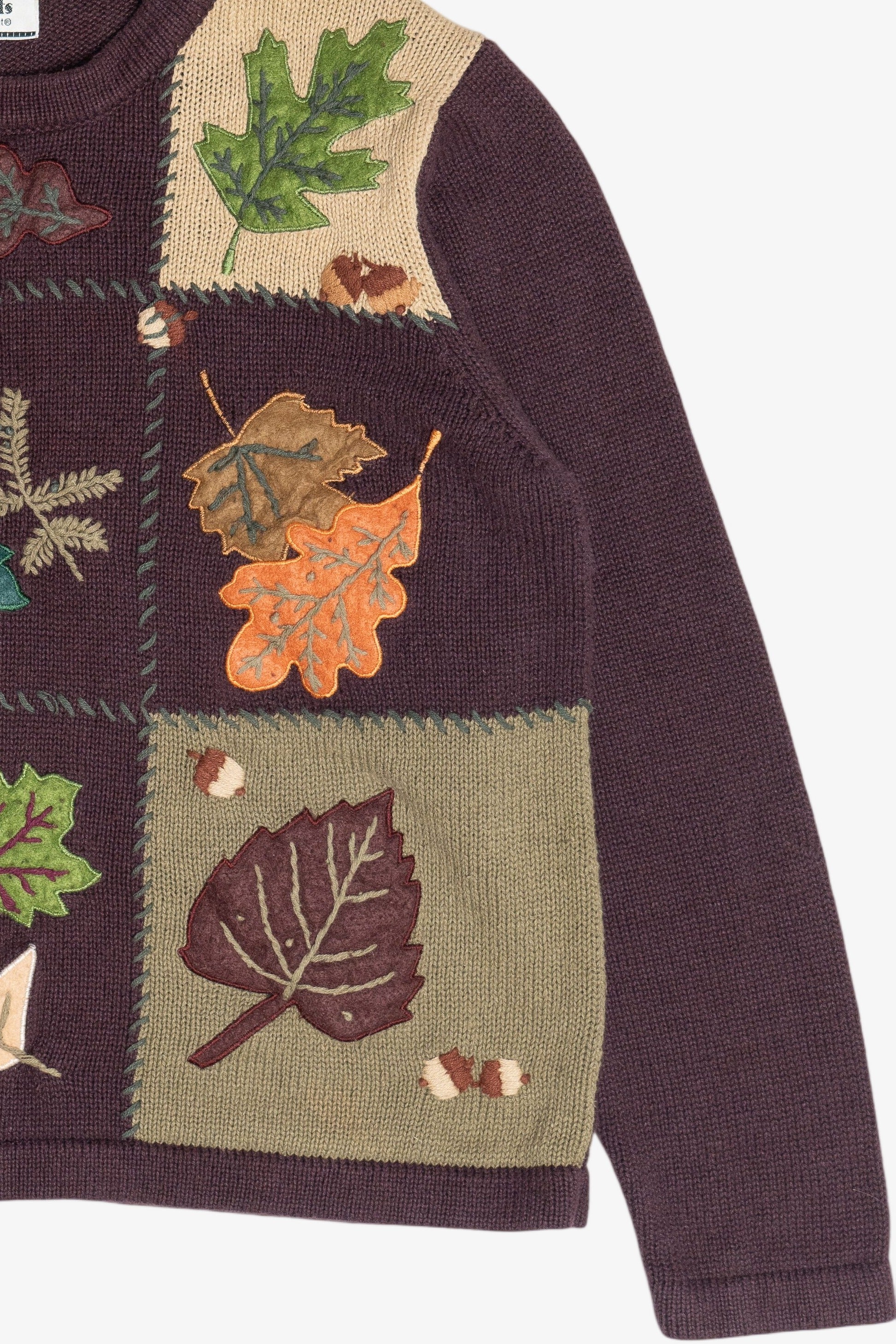 Vintage Burgundy Fall Leaves Autumn Harvest Sweater (1990s)