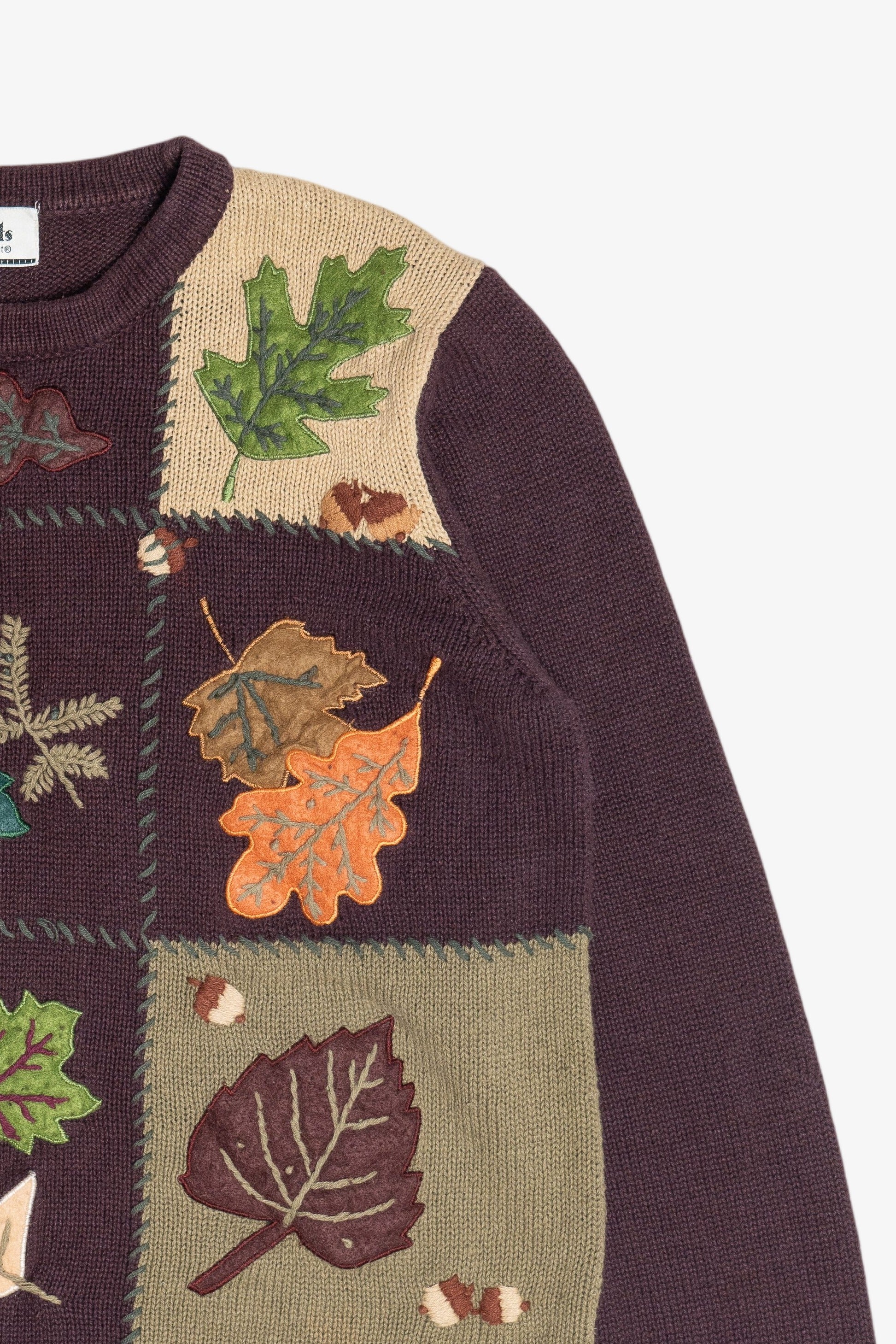 Vintage Burgundy Fall Leaves Autumn Harvest Sweater (1990s)