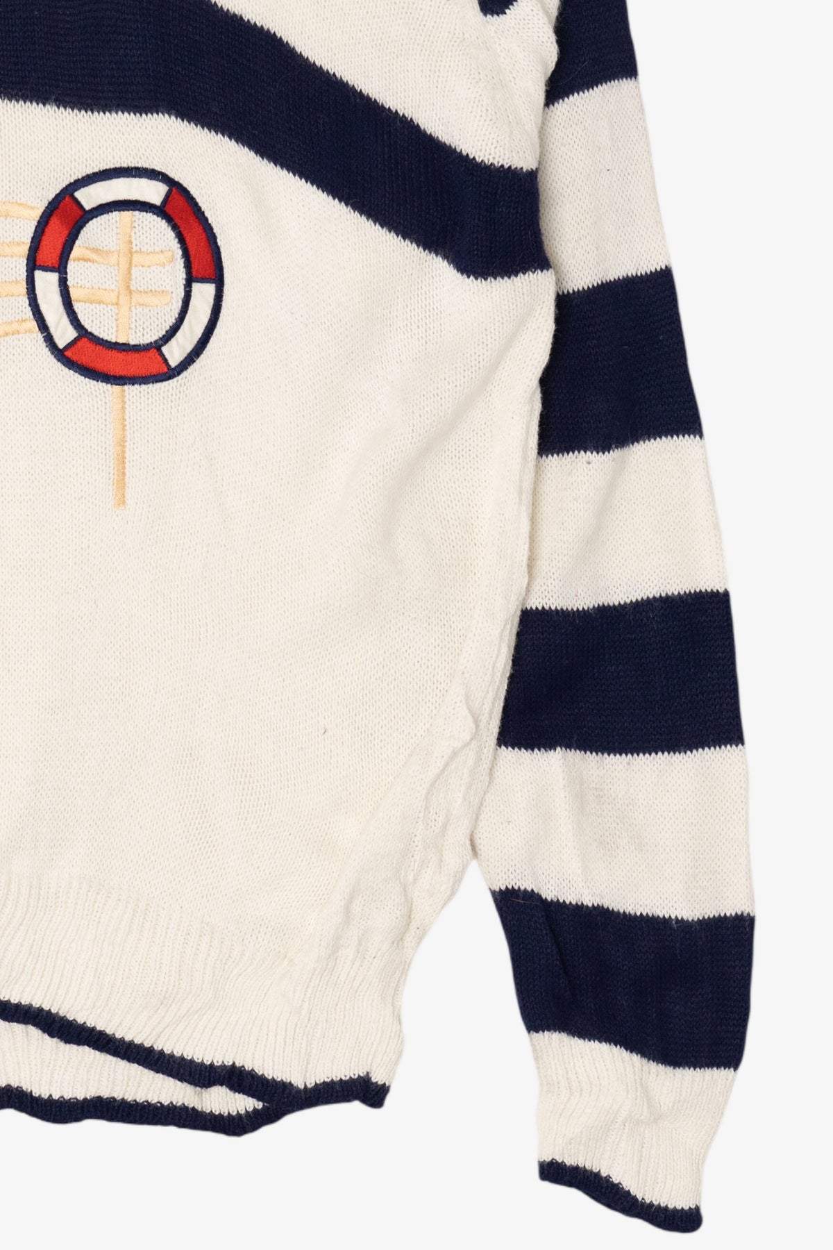 Vintage Nautical Alfred Dunner Sailboat Striped Sleeve Sweater (1980s)