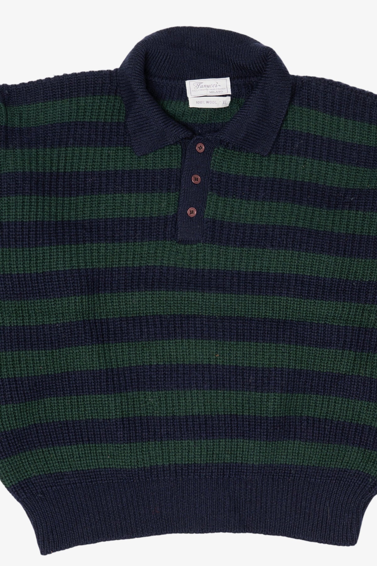 Vintage Navy Blue Striped Fanucci Polo Sweater (1990s)