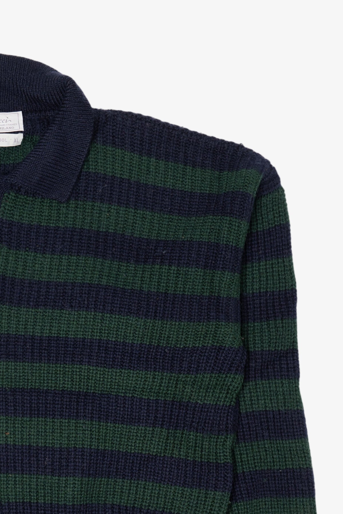 Vintage Navy Blue Striped Fanucci Polo Sweater (1990s)