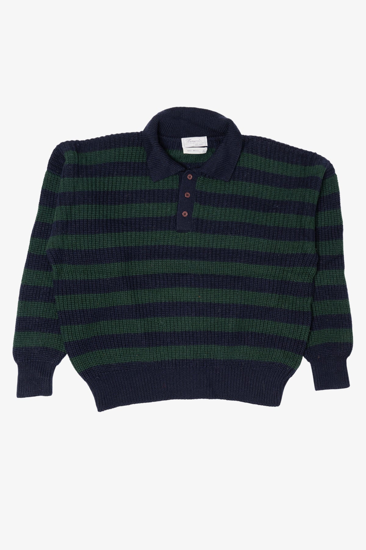 Vintage Navy Blue Striped Fanucci Polo Sweater (1990s)