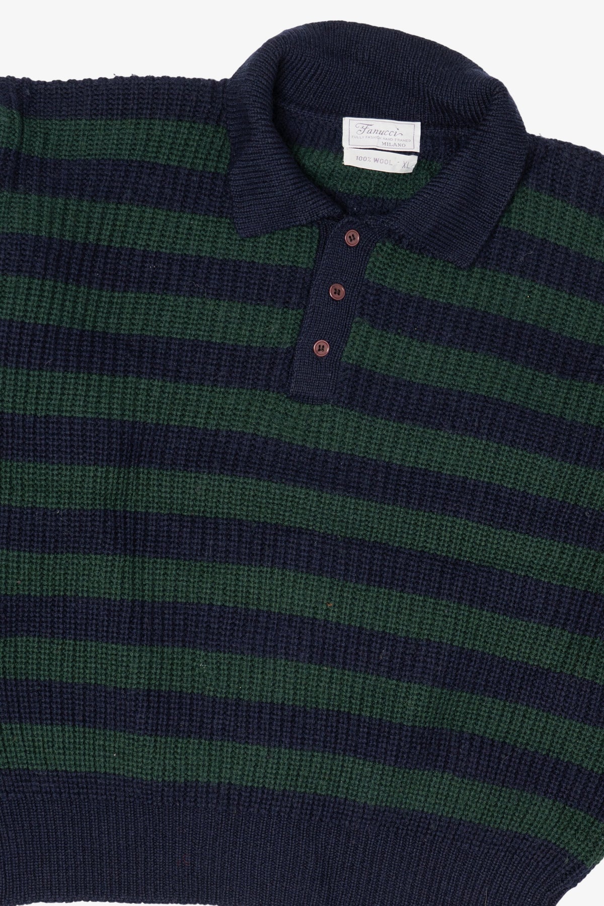 Vintage Navy Blue Striped Fanucci Polo Sweater (1990s)