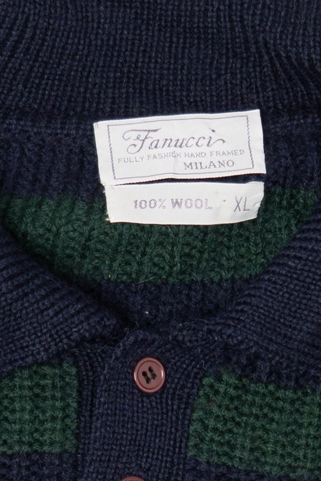 Vintage Navy Blue Striped Fanucci Polo Sweater (1990s)
