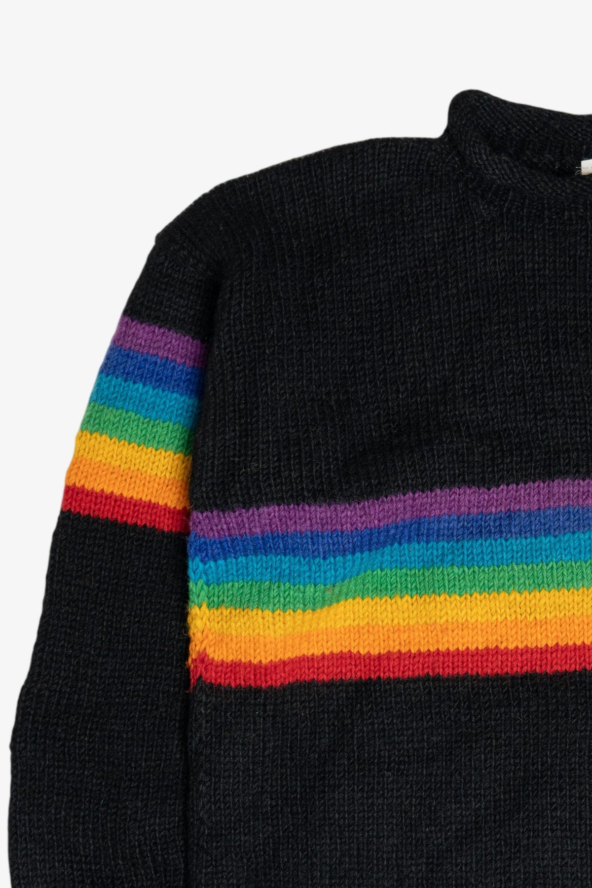 Vintage Black Rainbow Stripe Rolled Hem Sweater (1990s)