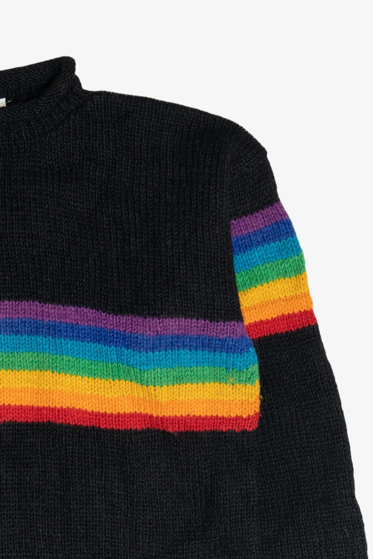 Vintage Black Rainbow Stripe Rolled Hem Sweater (1990s)