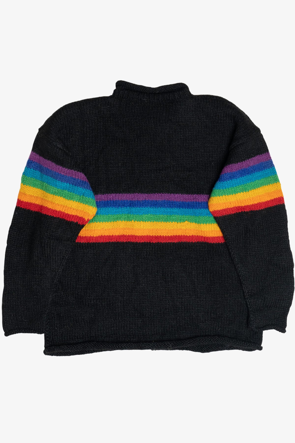 Vintage Black Rainbow Stripe Rolled Hem Sweater (1990s)