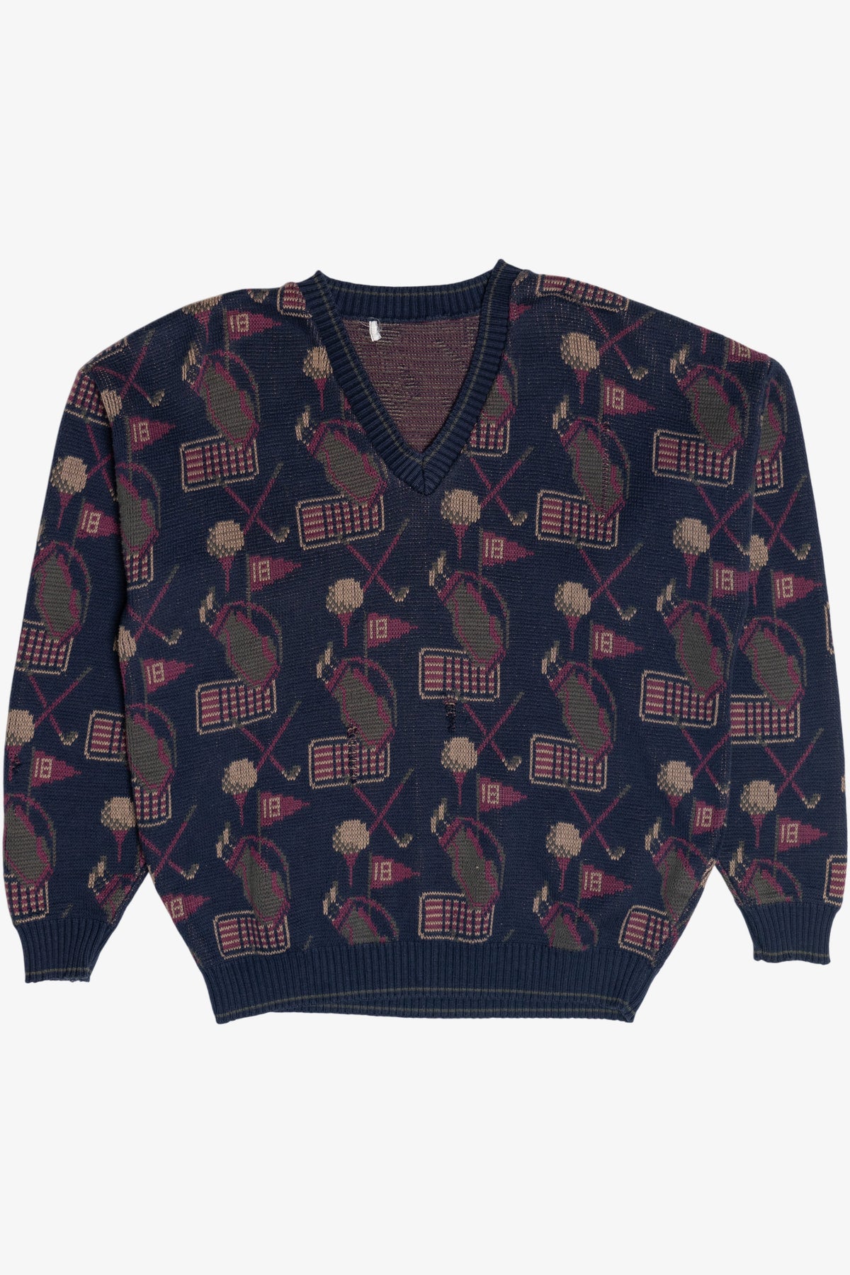 Vintage Golf Graphics Distressed V-Neck Sweater (1980s)