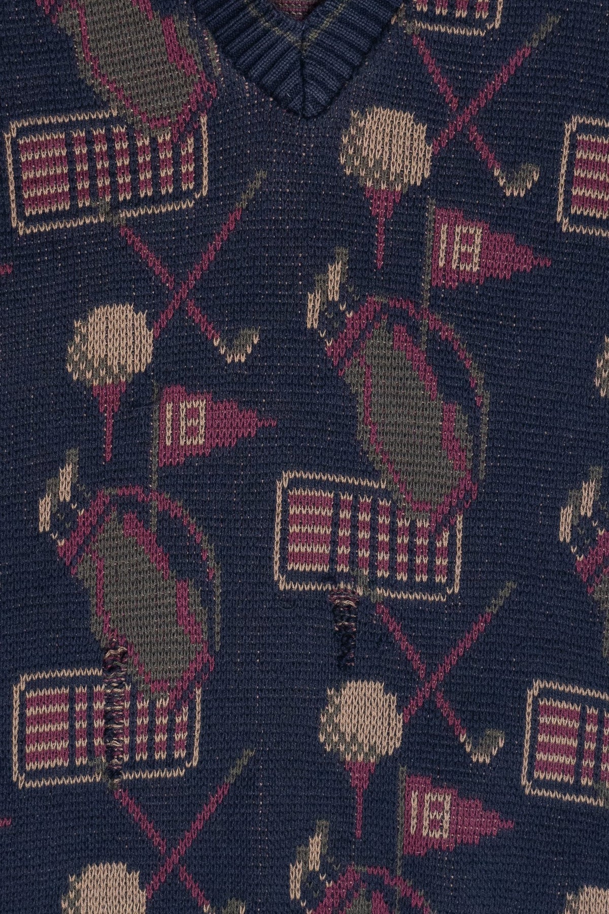 Vintage Golf Graphics Distressed V-Neck Sweater (1980s)