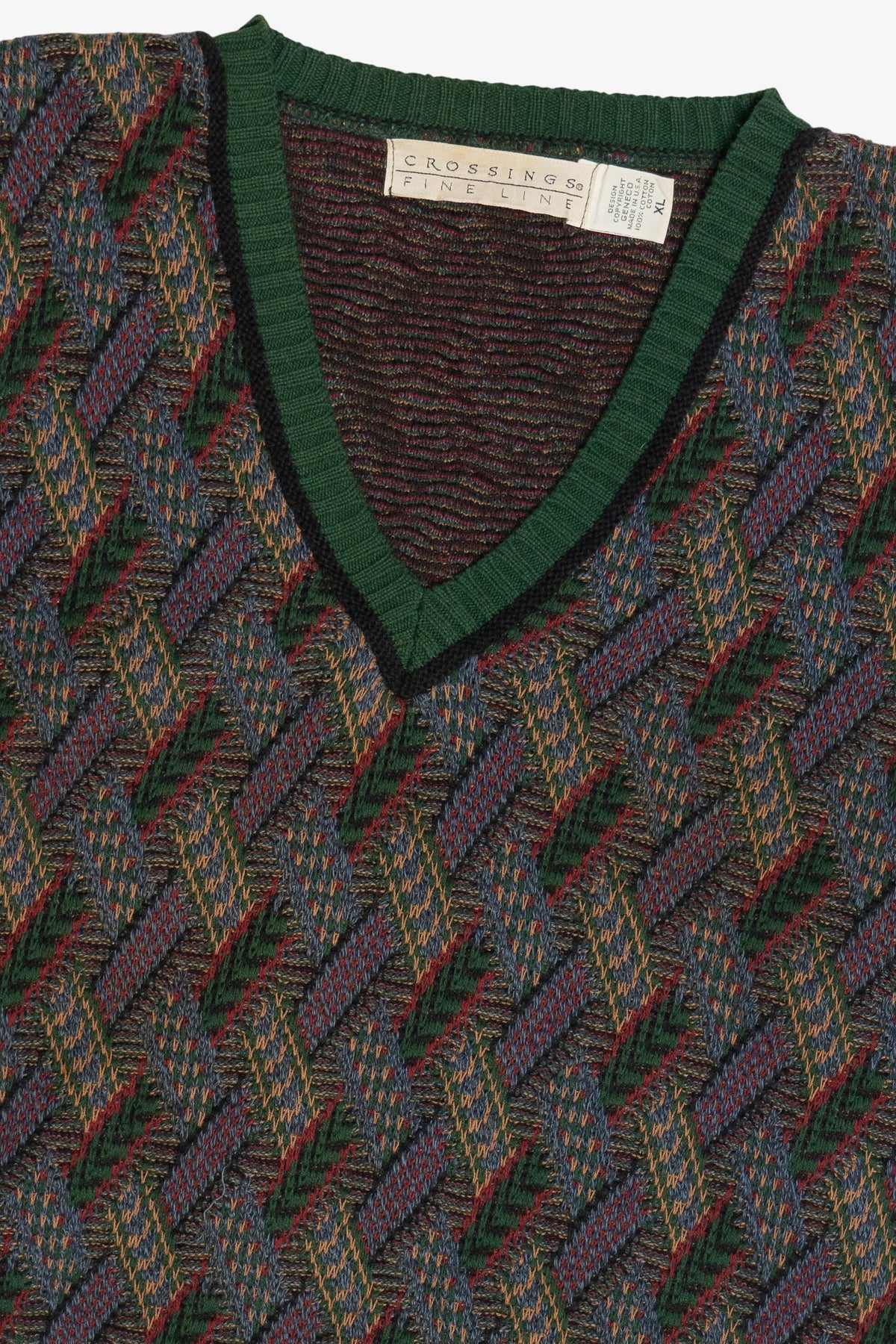 Vintage Crossings Fine Line V-Neck Sweater (1990s)