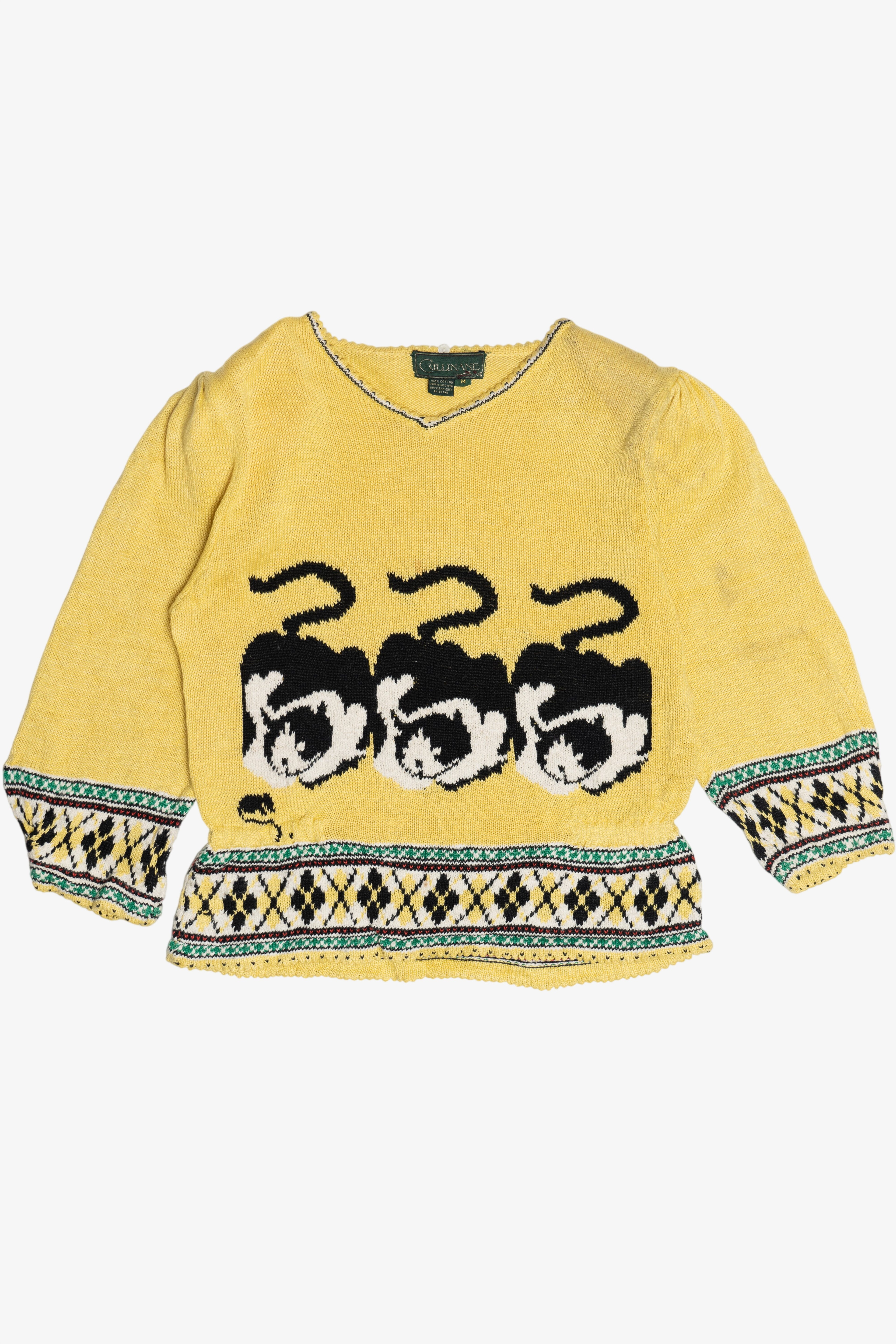 Vintage Cats And Mouse Puff Sleeve Graphic Sweater (1980s)