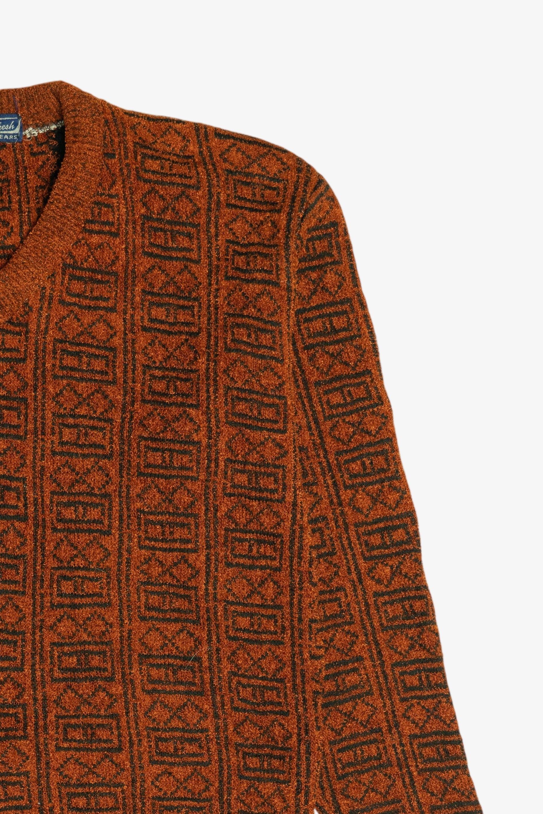 Vintage Burnt Orange V-Neck Chenille Sweater (1980s)
