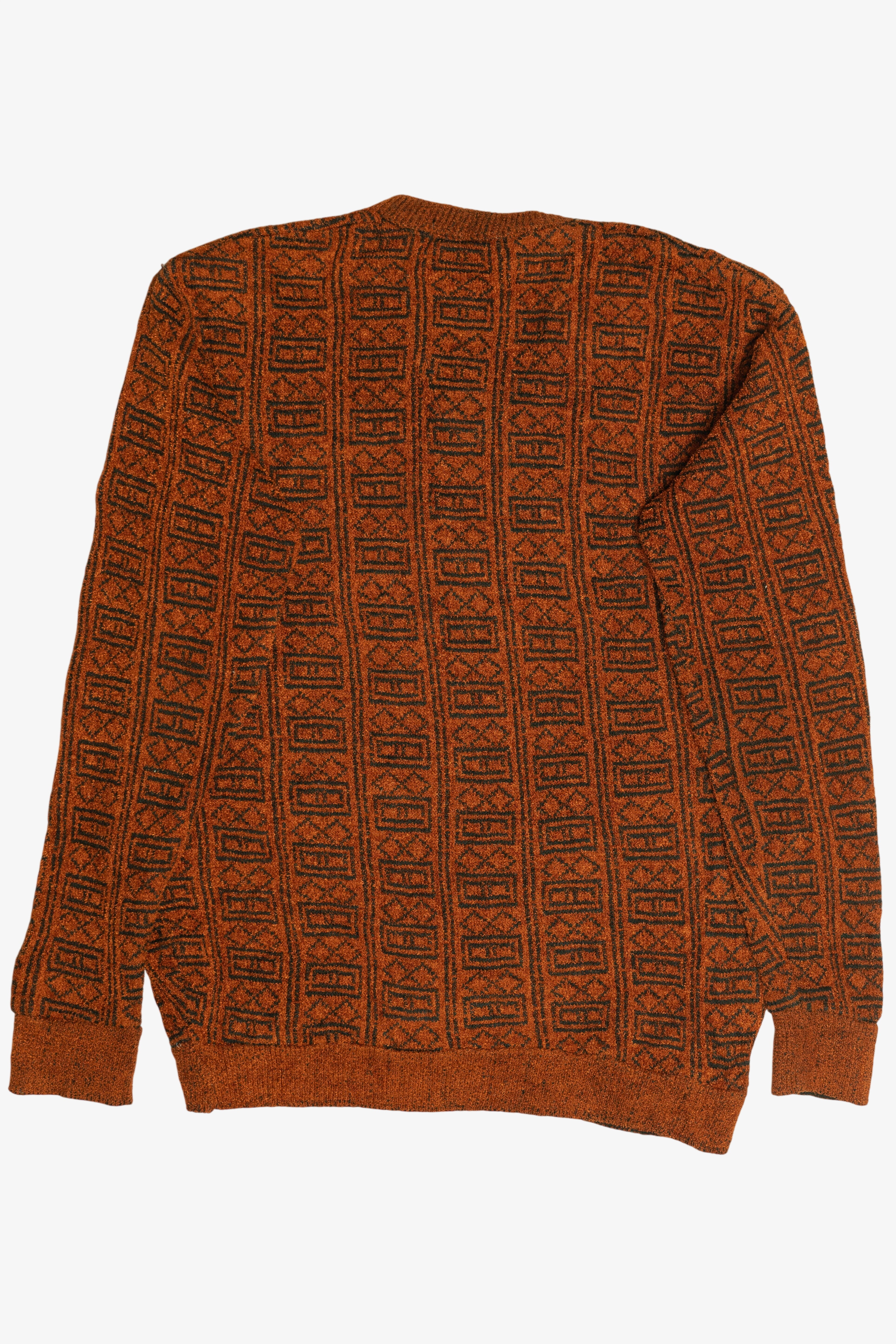Vintage Burnt Orange V-Neck Chenille Sweater (1980s)