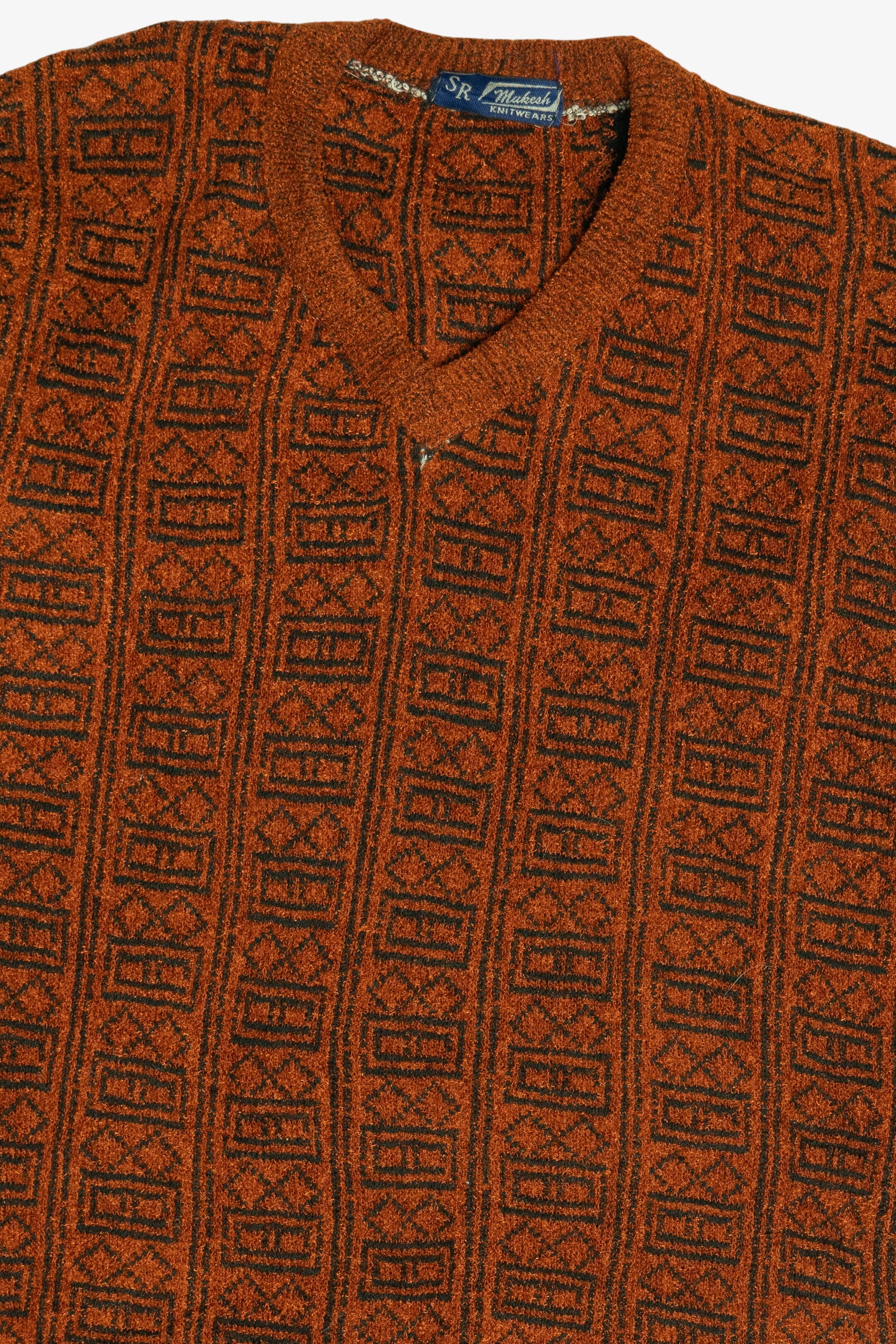 Vintage Burnt Orange V-Neck Chenille Sweater (1980s)