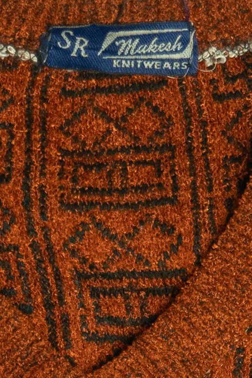 Vintage Burnt Orange V-Neck Chenille Sweater (1980s)